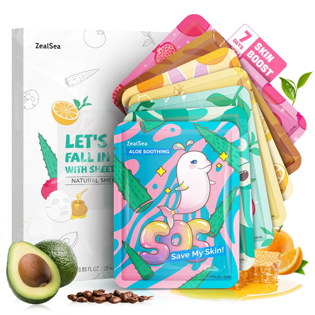 ZealSea Face Mask Skincare Facial Sheet Mask Spa Gifts for Kids Girls Women | 7Days Variety Self Care Set, Deep Hydrating & Glow, Gentle on All Skin Types, Fun Sleepover Slumber Party for Teens, Birthday