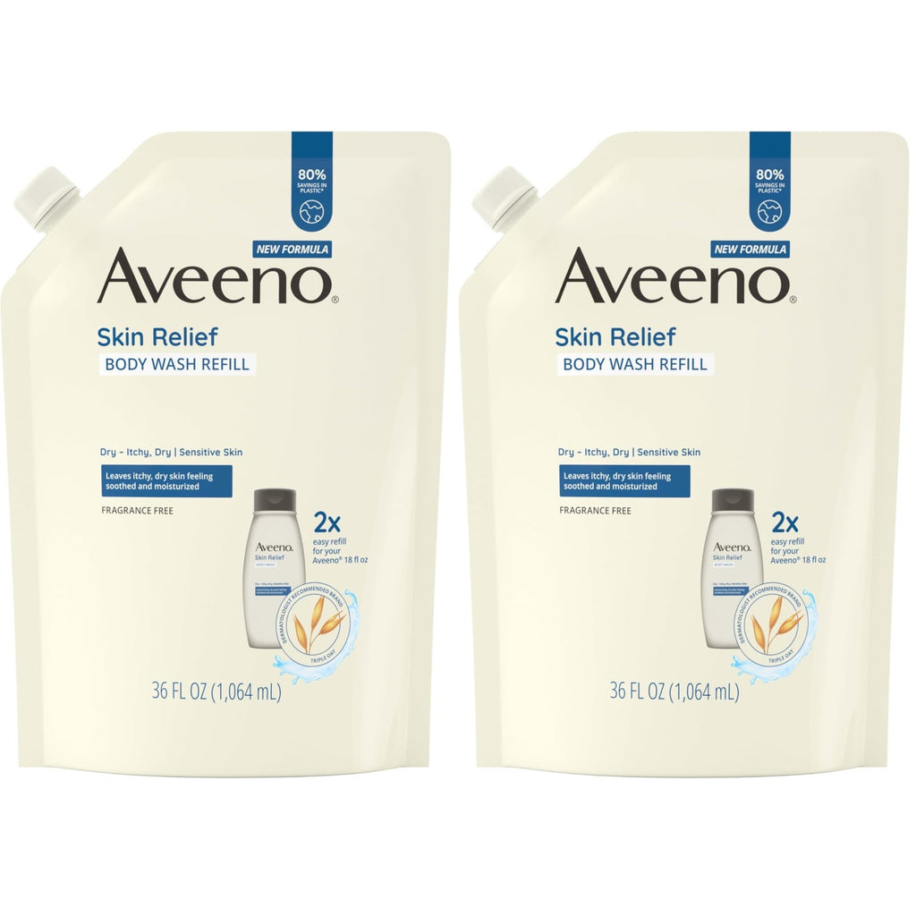 Aveeno Skin Relief Body Wash Refill, Fragrance-Free, 36 fl. oz | Triple Oat Formula, Gentle Daily Cleanser for Sensitive Skin, Leaves Itchy, Dry Skin Feeling Soothed & Moisturized