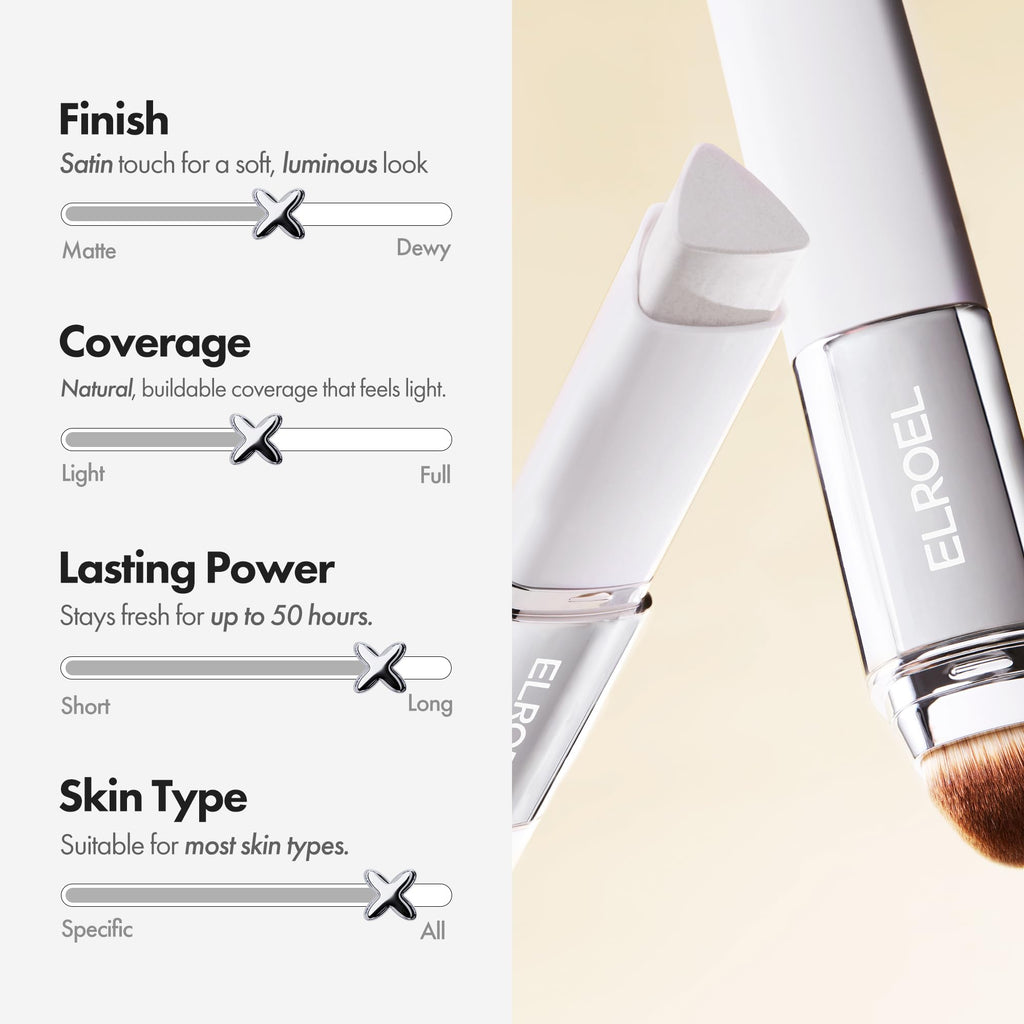 ELROEL Blanc Cover Cream Stick V White - Korean Foundation (#200 Fair) | Medium To Full Coverage, Dewy Finish, Color-Changing Foundation Stick with Volufiline, Dual-Ended, Built-In Detachable Brush