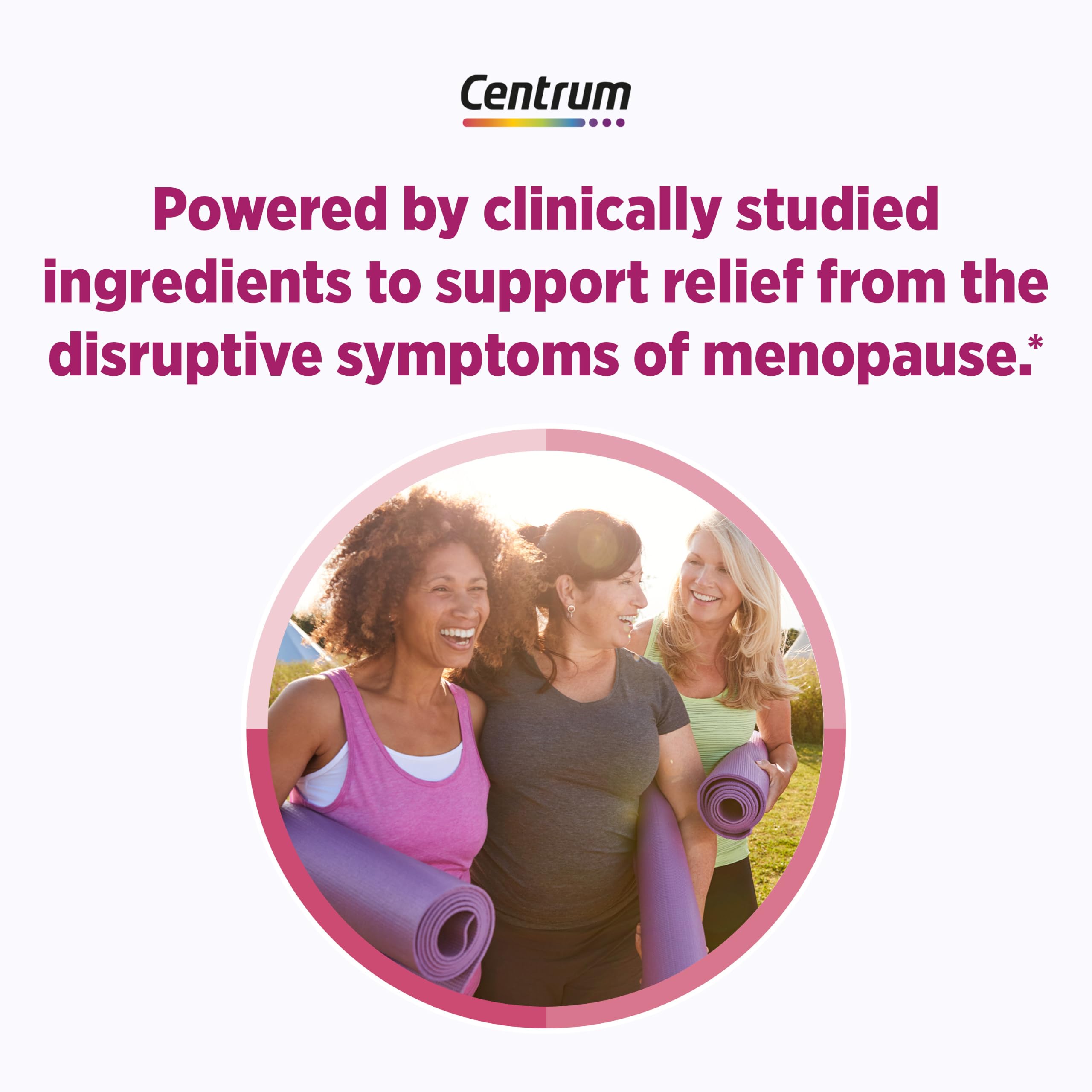 Centrum Complete Multivitamin Supplement, 30 Count | Hot Flash Support Menopause Support Tablets, with Clinically Studied geniVida, Gluten Free, Non-GMO Ingredients