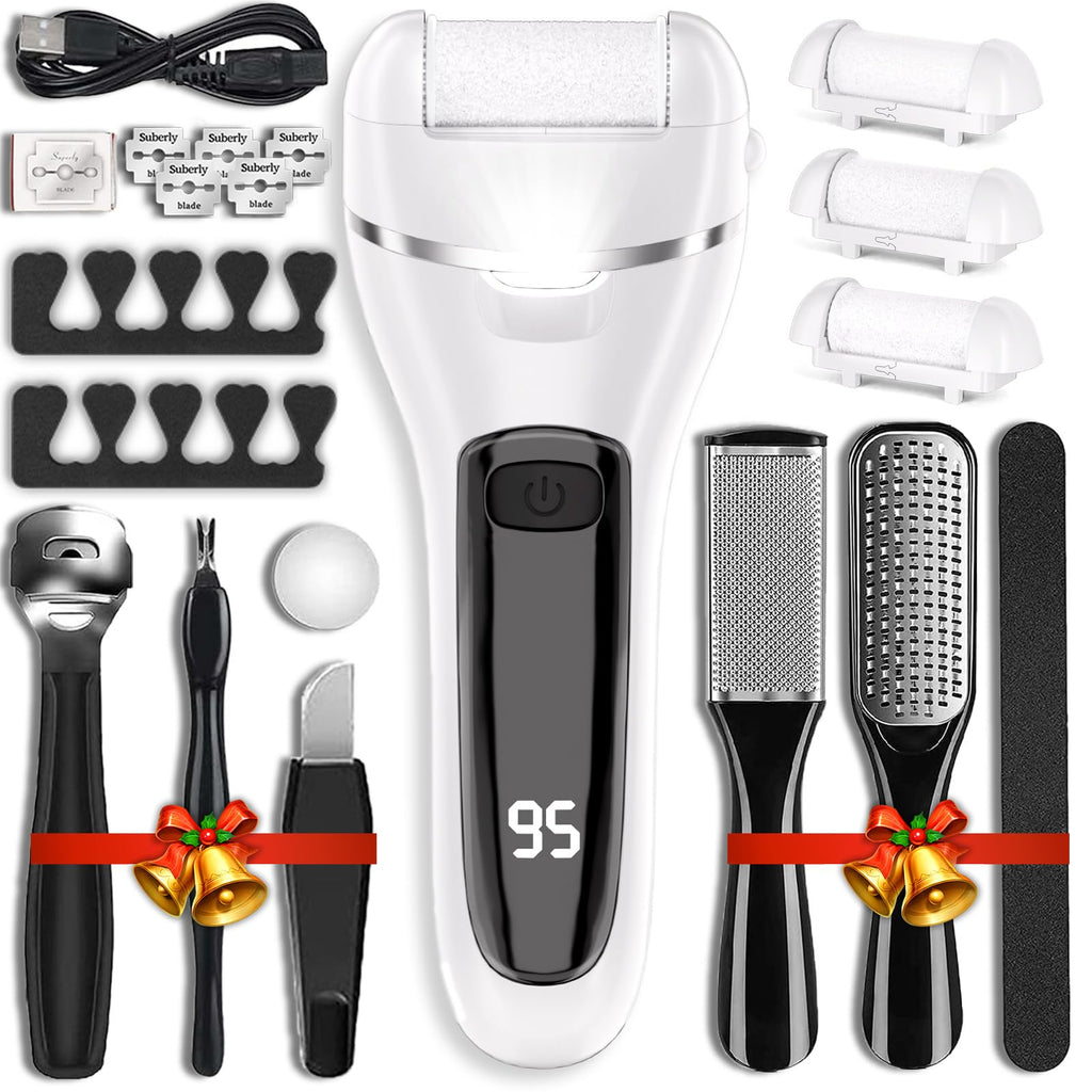 Wea&Hea Electric Foot Callus Remover, Upgraded 20-in-1 Pedicure Kit | 6 roller heads, 2 speeds, rechargeable, IPX6 waterproof wet dry use for hard calluses and cracked heels