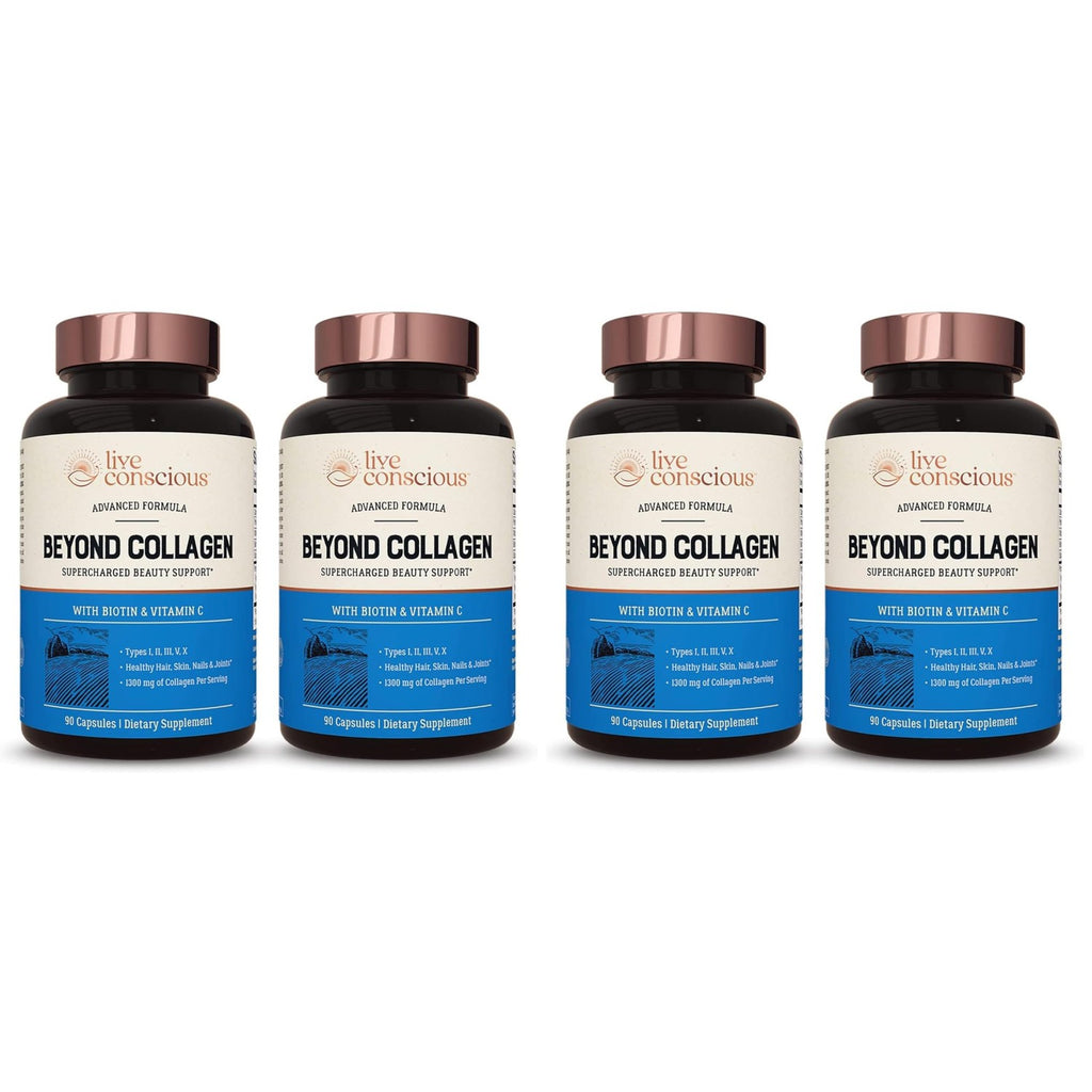 Live Conscious Beyond Collagen Multi Collagen Capsules - Types I, II, III, V & X - Hydrolyzed Blend with Biotin & Vitamin C for Hair, Skin, Nails 90 Capsules | Types I, II, III, V & X for Hair, Skin, & Nails - 90 Capsules
