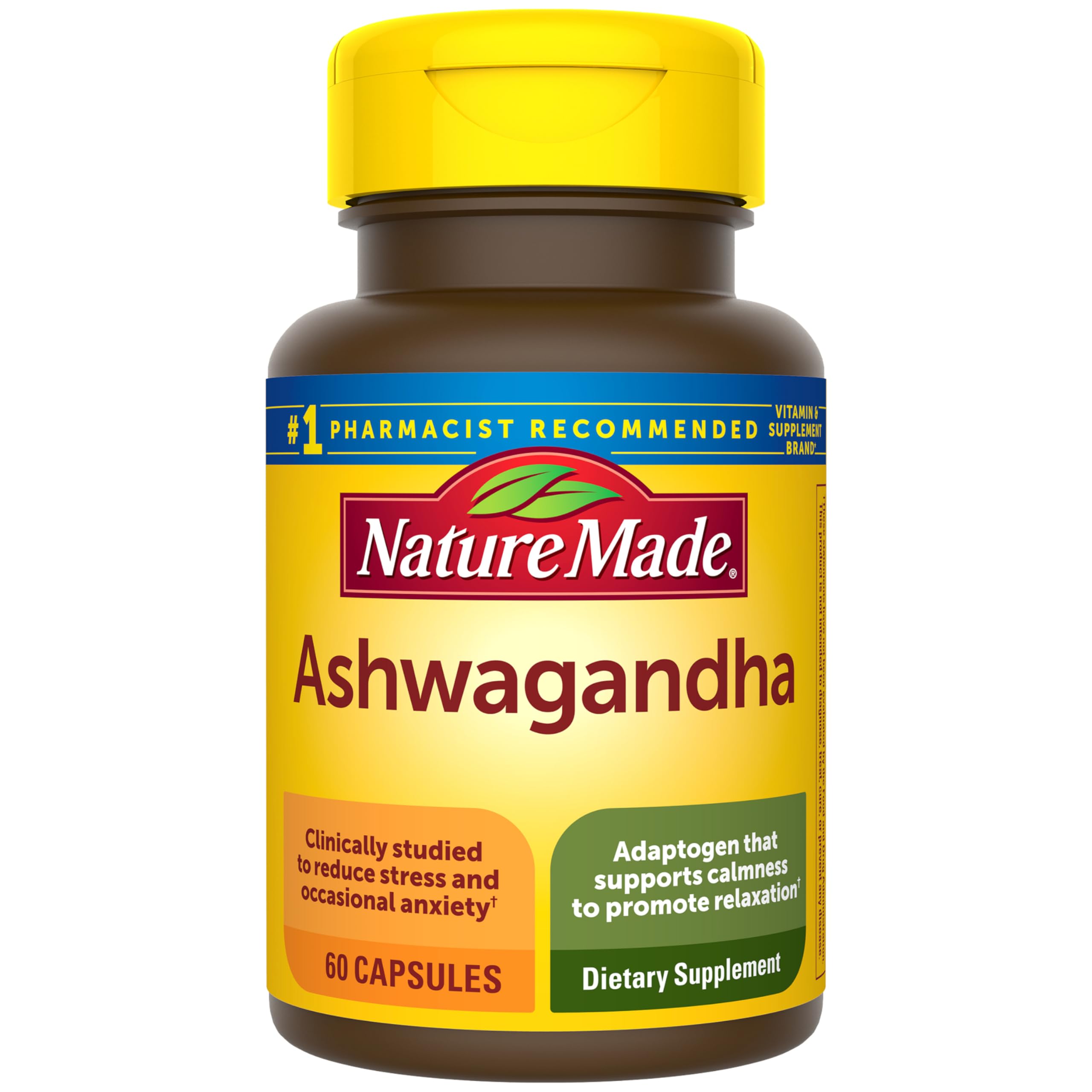Nature Made Ashwagandha Capsules 125mg for Stress Support, 60 Capsules | Ashwagandha Supplements with Clinically Studied Sensoril Ashwagandha, Herbal Supplement for Men and Women, 60 Day Supply