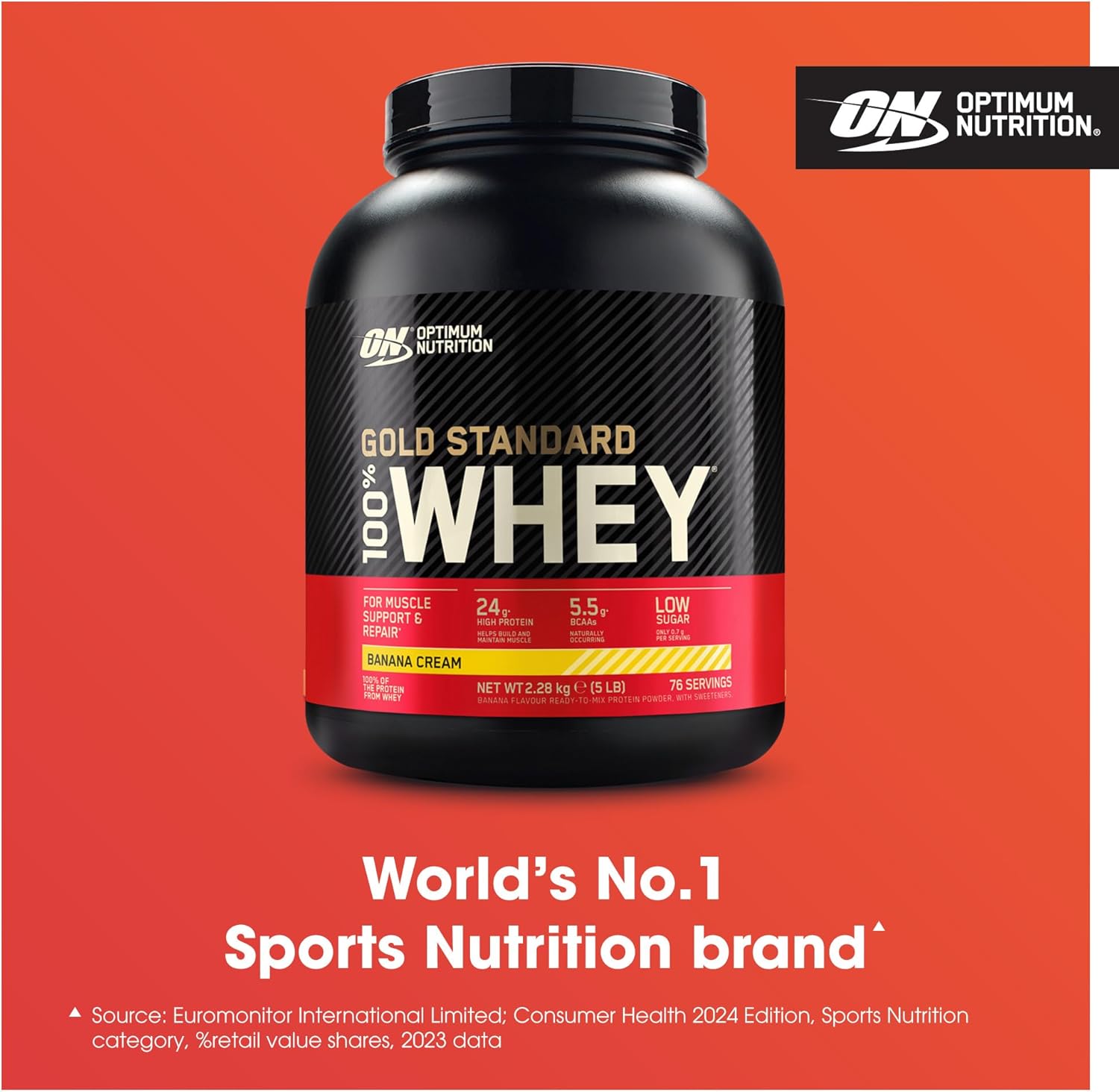 Buy now Optimum Nutrition Gold Standard 100% Whey Protein Powder, Banana Cream, 5 Pound (Packaging May Vary) at indiglob india