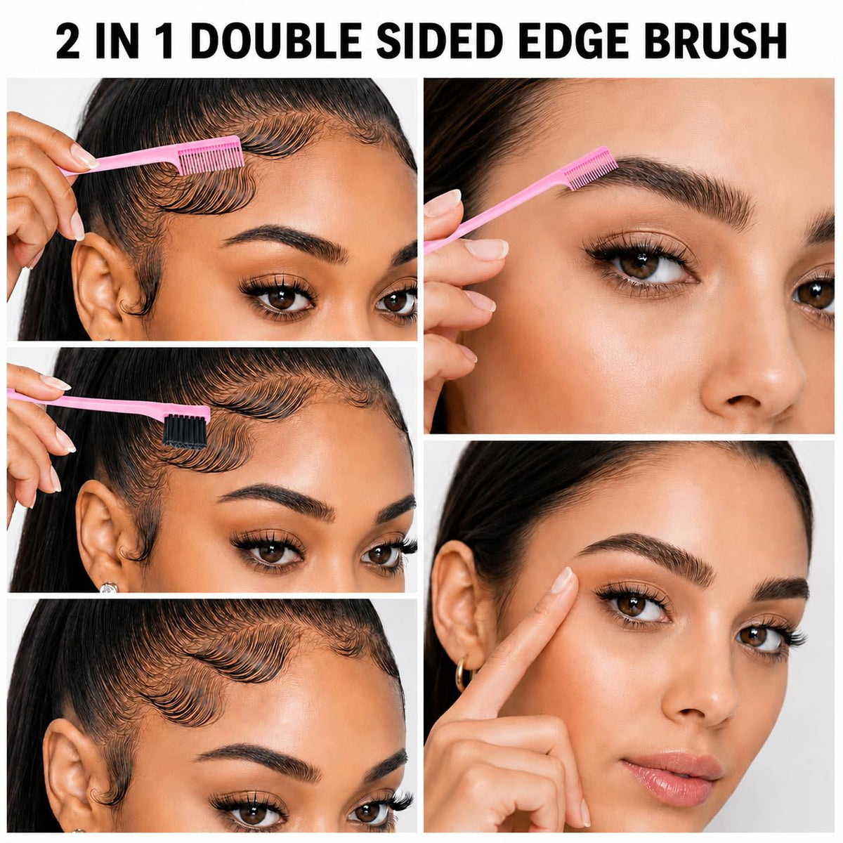 Aigee Slick Back Hair Brush & Edge Brushes and Combs Set,6Pcs in box