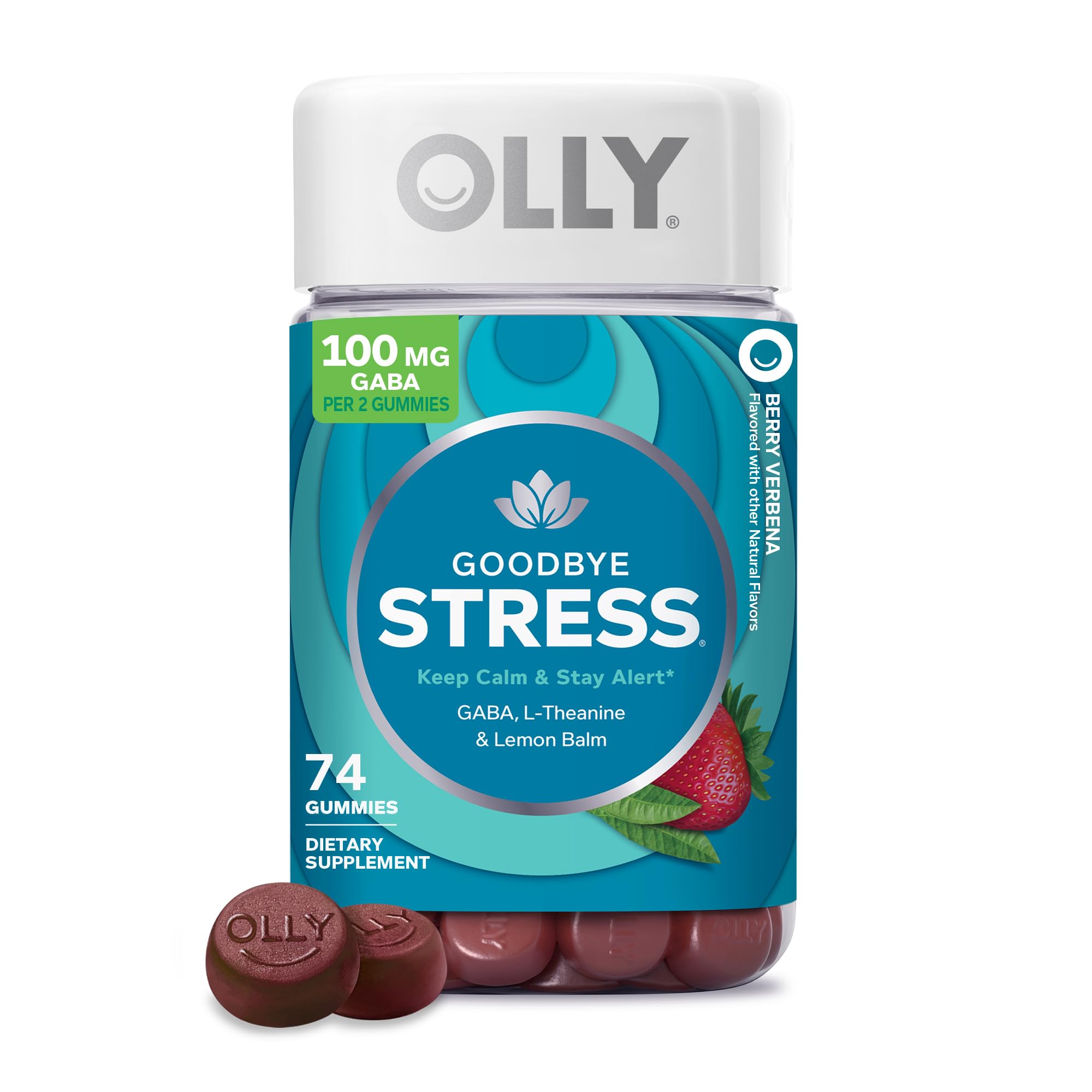 OLLY Goodbye Stress, Stress Support* Supplement, 50mg L-Theanine - 74 Count