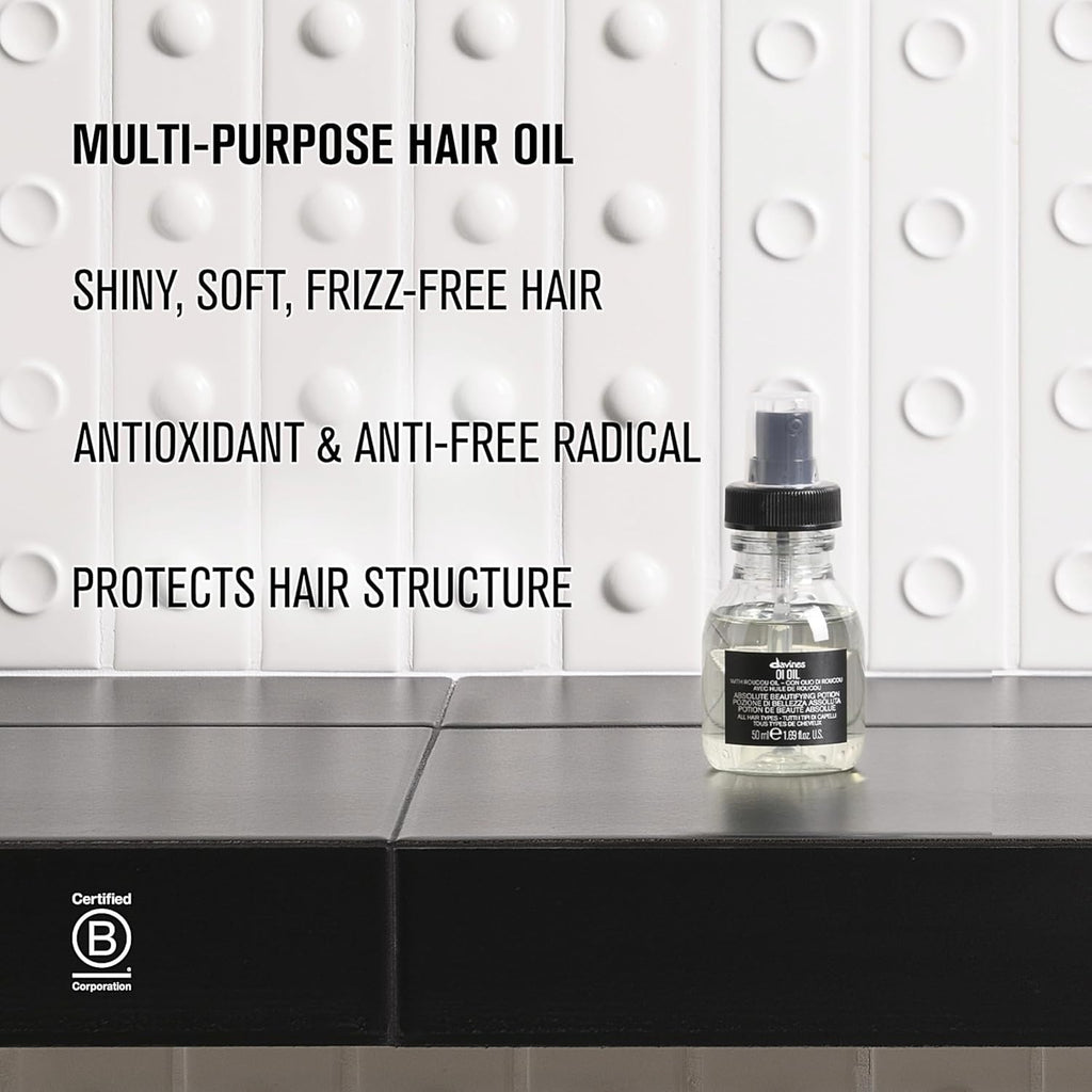 Davines OI Oil, Multi-Function Potion for All Hair Types - Weightless Anti-Frizz & Shine-Enhancing Serum with Roucou Oil - Detangles & Replenishes Moisture Hydrating Treatment