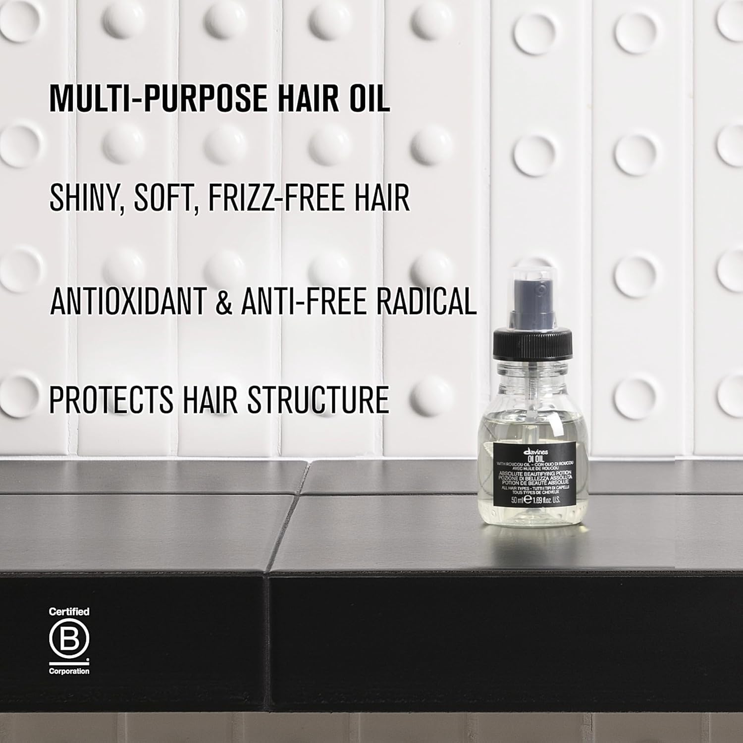 Davines OI Oil, Multi-Function Potion for All Hair Types - Weightless Anti-Frizz & Shine-Enhancing Serum with Roucou Oil - Detangles & Replenishes Moisture Hydrating Treatment