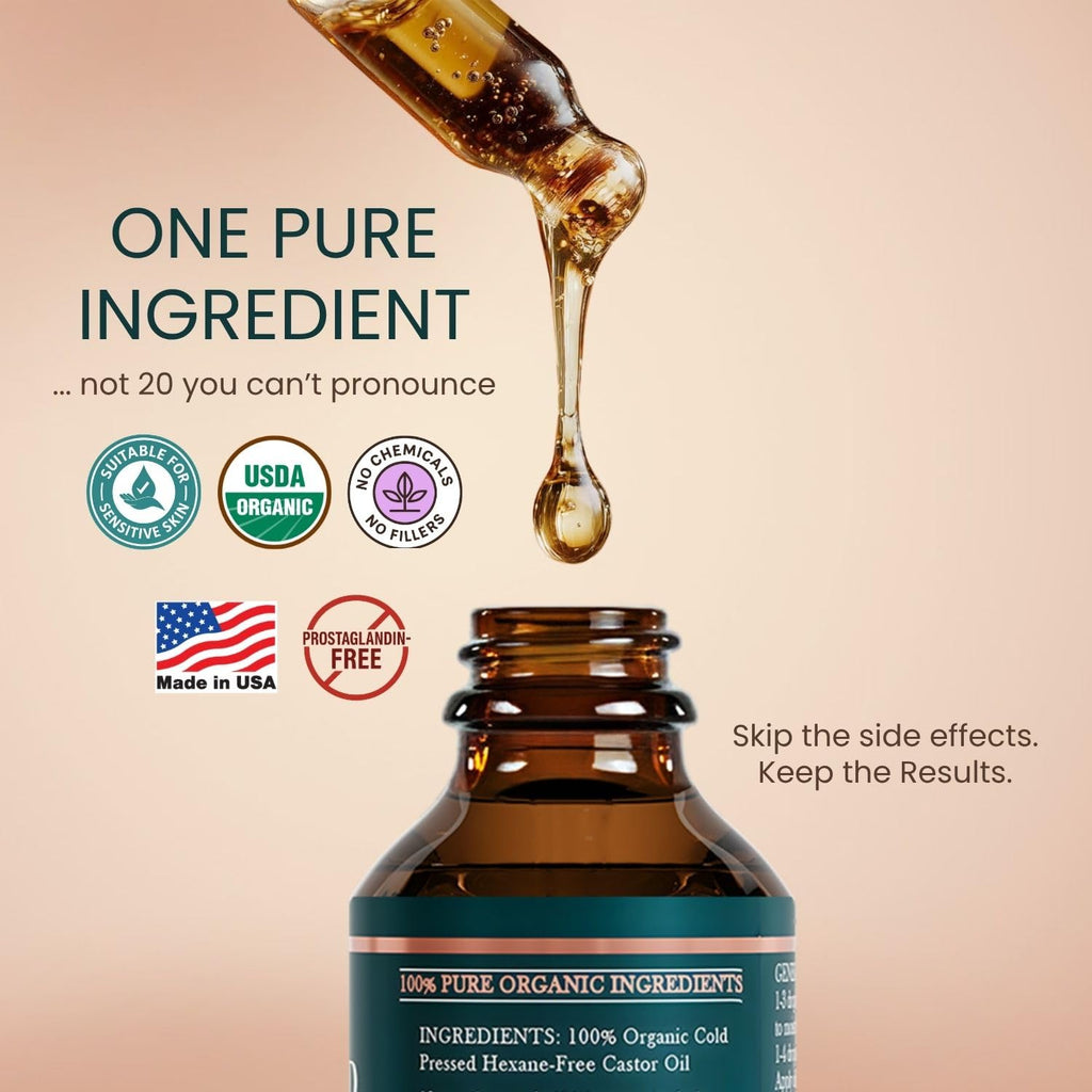 Organic Castor Oil Eyelash Growth Serum, Eyebrow Lash Serum for Hair Growth | 2oz Glass Bottle + Ready-to-Use Filled Dual Ended Tube. 100% Pure Cold Pressed Hexane-Free. For Hair & Skin. Made in USA.