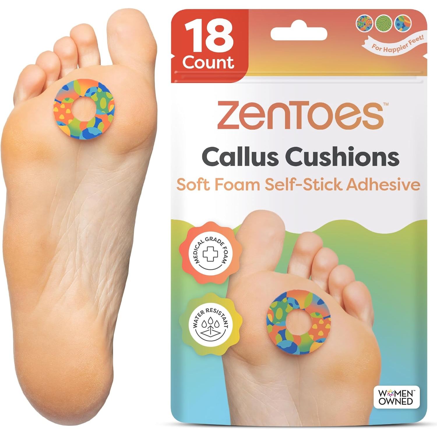 Buy now ZenToes Callus Cushions | Water-Resistant Self-Stick Adhesive Corn Pads | Foot, Heel, & Toe Discomfort Relief | Soft Foam for Friction Protection | Ideal for Active Lifestyles | 24-Pack 18 Count Motion Mosaic at indiglob india