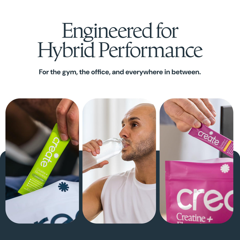 Create Creatine + Electrolytes – Energy & Strength – Variety Pack | NSF Certified for Sport – Daily Hydration Mix, 30 Sugar-Free Stick Packs with 1000mg Taurine, Supports Recovery & Endurance