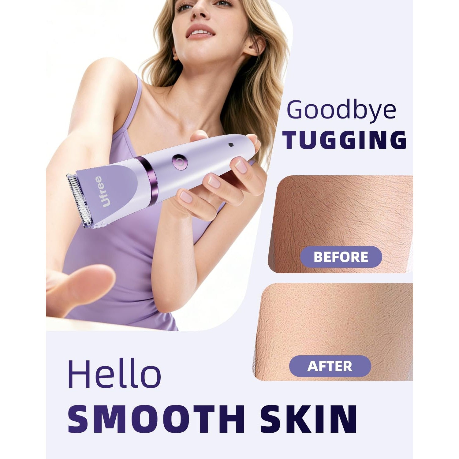 Ufree 3-in-1 Bikini Trimmer Electric Razors for Women, Gifts for Women | Ceramic Blade, IPX7 Waterproof, Lady Shaver, Travel Lock, for Face, Legs, Pubic Hair, Underarms, Body Hair Trimmer, Purple