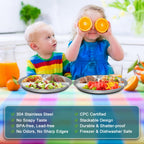 EWFEN Stainless Steel Toddler Plate Set of 6, 9" Portion Control Plates Divided Plate for Adults Kids Balance Lunch, Non Slip | Unbreakable Toddler Baby Feeding Set Dishwasher Safe