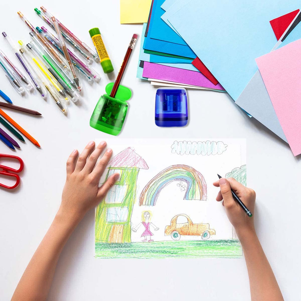 12 Pcs Manual Pencil Sharpener for School Office Home Pencil Sharpeners for Kids with Lid Colored Compact Dual Holes Portable Handheld Plastic Pencil Sharpener for Adults Students Class Home Office