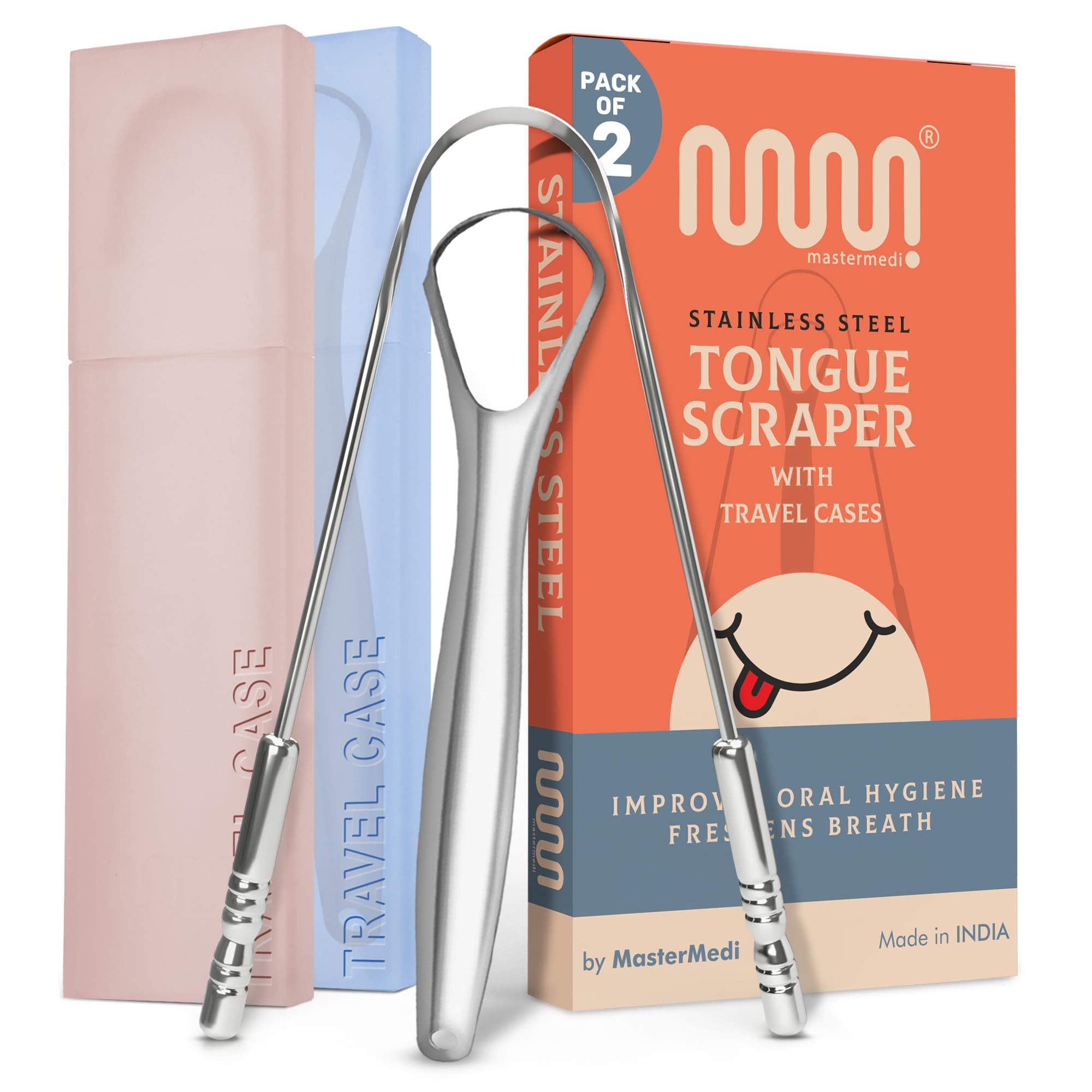 Buy now MasterMedi Tongue Scraper with Case Easy to Use Tongue Scraper for Adults, Tongue Cleaner for Oral Care & Hygiene (Single Pack (with Travel Case)) Combo Set (With Travel Case) at indiglob india