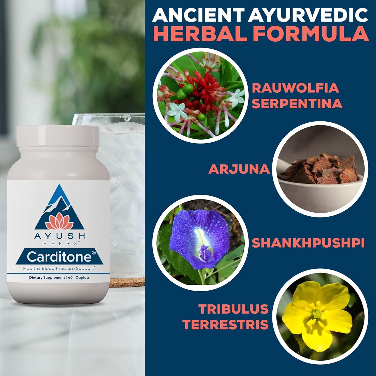 Ayush Herbs Carditone, Holistic Heart Support with Rauwolfia, 60 Servings | Natural Heart Health Supplement for Women & Men, Arjuna, Calcium, and Magnesium