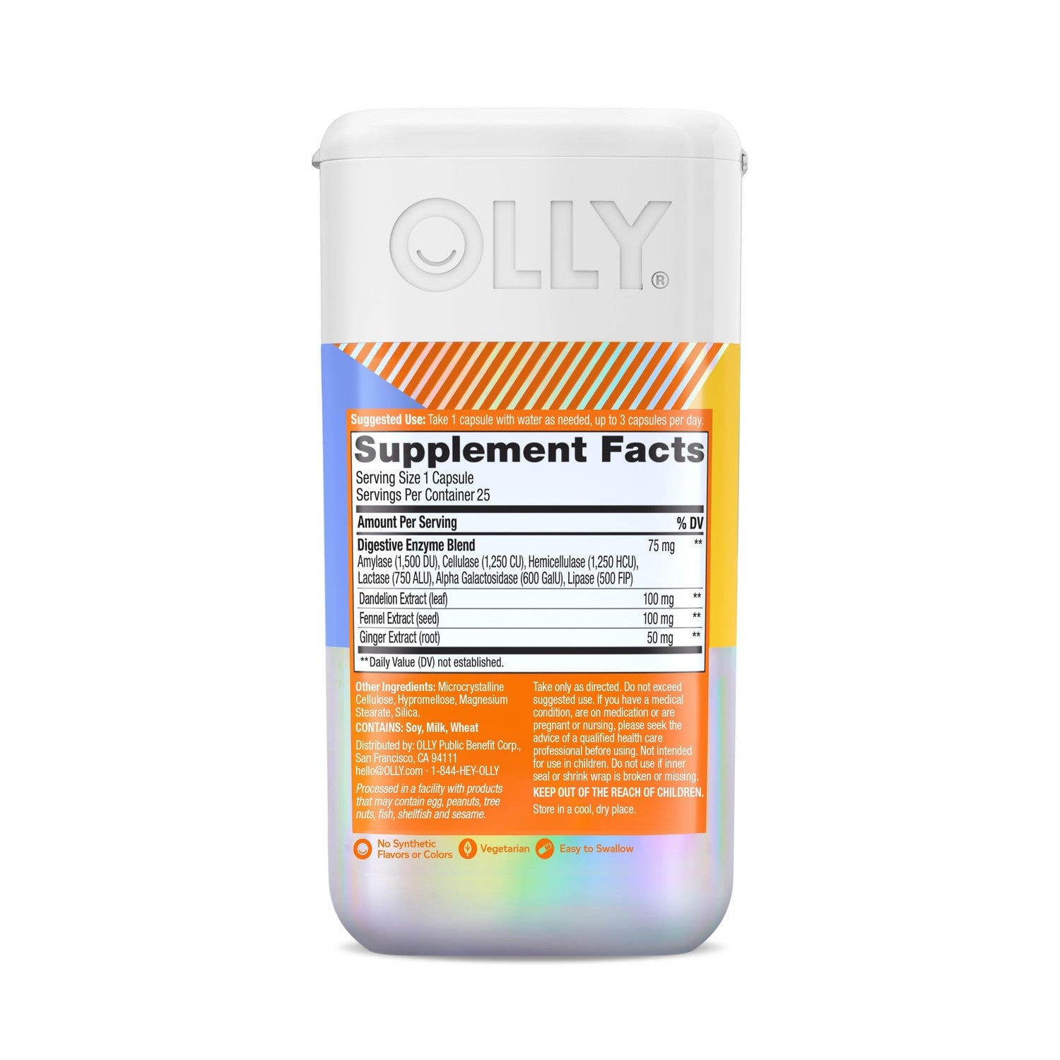 OLLY Beat The Bloat Capsules, Digestive Support Enzymes, Supplement for Women - 25 Count
