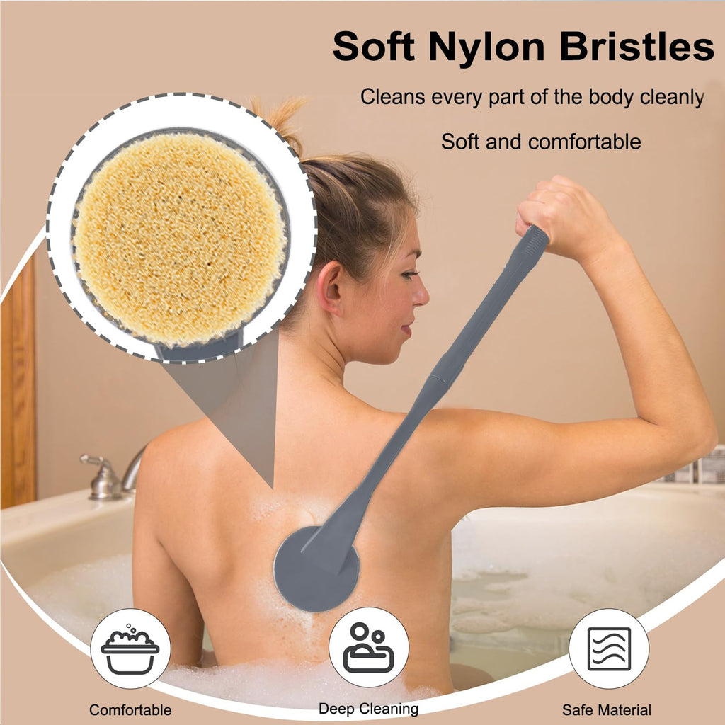 Back Scrubber for Shower,20.5" Long Handle Shower Brush for Body for Deep Clean,Back Brush for Shower for Men Women(Grey)
