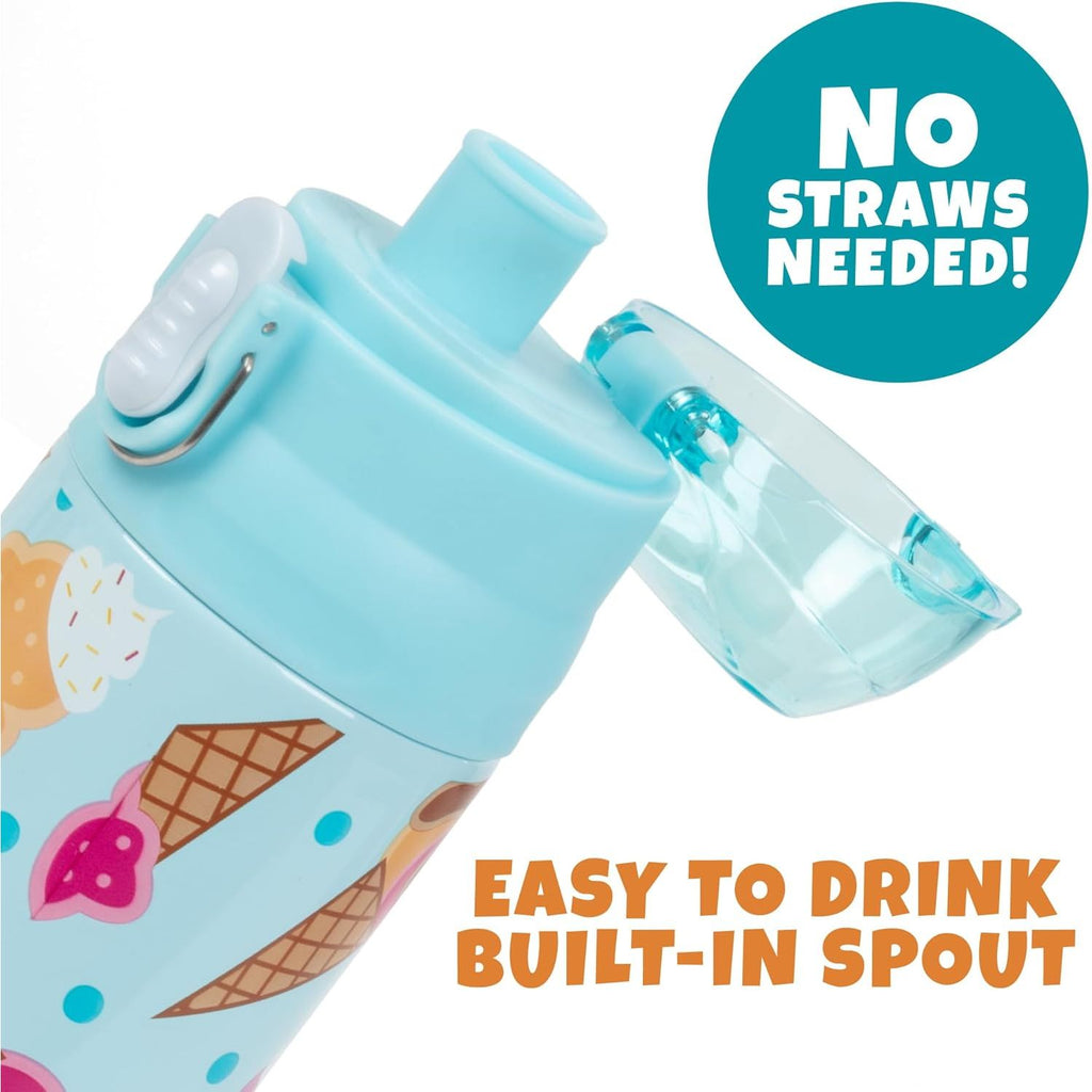 Buy now Bentology Stainless Steel 13 oz Reusable Water Bottle for Kids, Ice Cream - Double Wall Insulated, Spill Proof Lid w/Built-in Straw- Keep Liquids Hot or Cold For Hours- Fits in Lunch Boxes & Bags at indiglob india