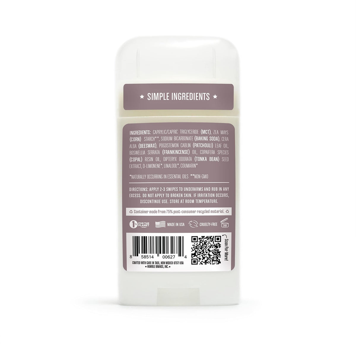 Humble Brands Patchouli Copal Frankincense Deodorant, 2.5 OZ
