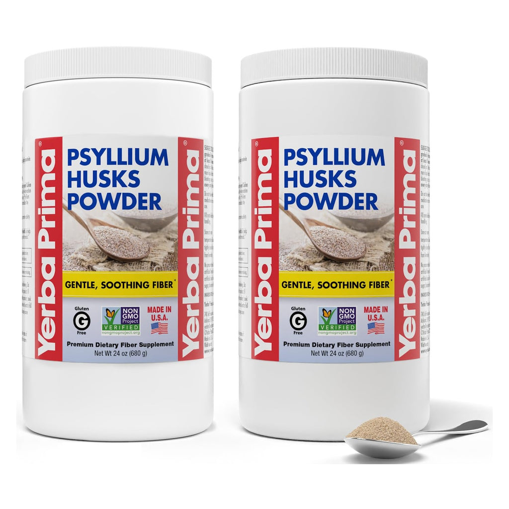 Yerba Prima Psyllium Husks Powder - 24 oz (Pack of 2) - Unflavored - Fine Ground - Natural Fiber Supplement with Soluble & Insoluble Fiber