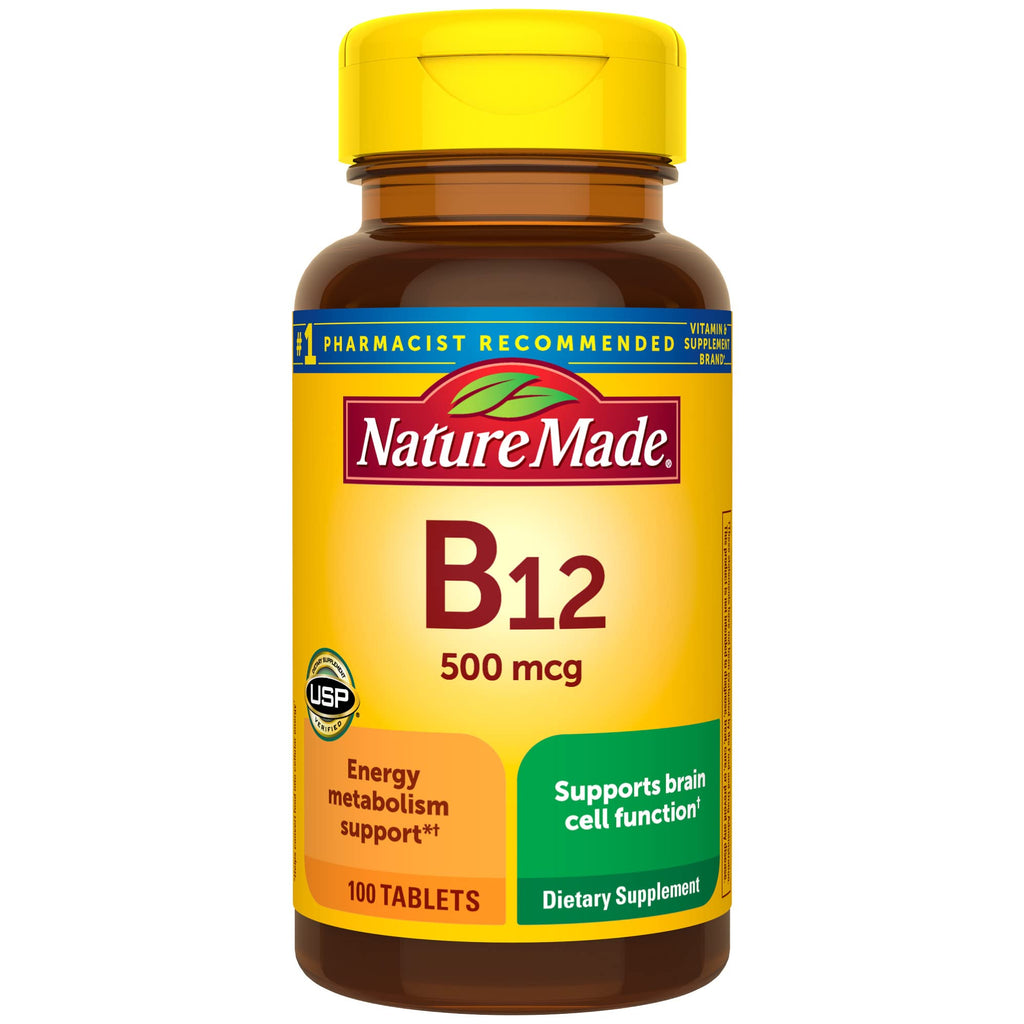 Nature Made Vitamin B12 500 mcg for Energy Metabolism Support, 100 Tablets | B12 Vitamins 500 mcg, Help Support Energy Metabolism, Brain Cell Function and Healthy Aging, Gluten Free, 100 Day Supply