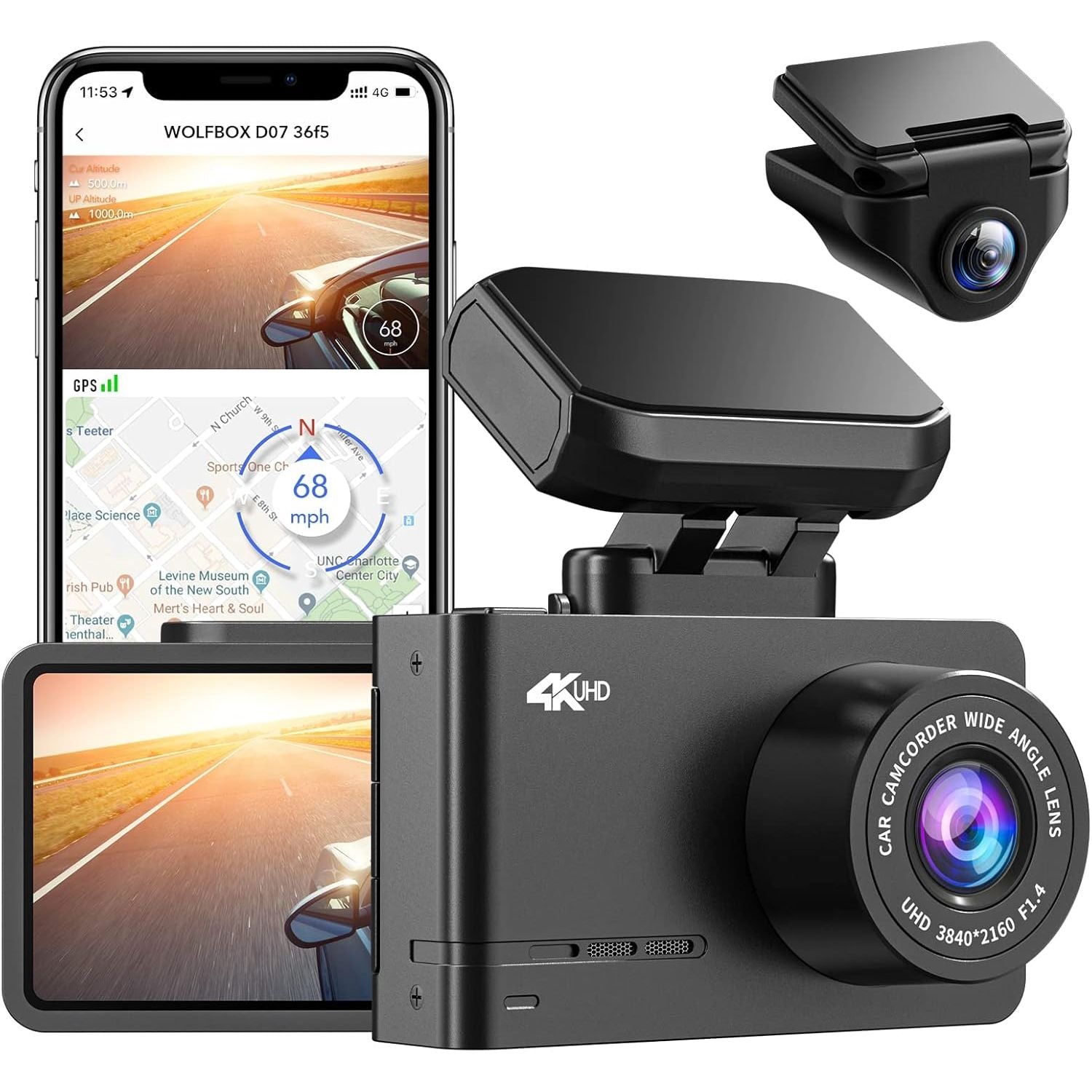 Buy now WOLFBOX Dash Cam Front and Rear, D07 4K Dash Camera for Cars with WiFi GPS, 4K/2.5K + 1080P Dual Dashcam with 2.45" LCD, 170°FOV, Night Vision, Loop Recording, Smart Parking Monitor, Magnetic Mount at indiglob india