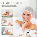 Shower Caps for Women Reusable Waterproof, 2 PCS Shower Caps + 5 Hair Ties
