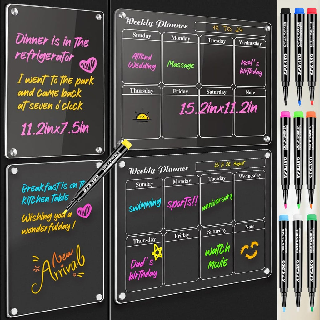 Liquid Chalk Markers for Acrylic Fridge Calendar Planning Board, Clear Glass Dry Erase Board, Whiteboard, Window, Mirror, Easy Wet Erase,1mm Fine Points (10 COLORS)