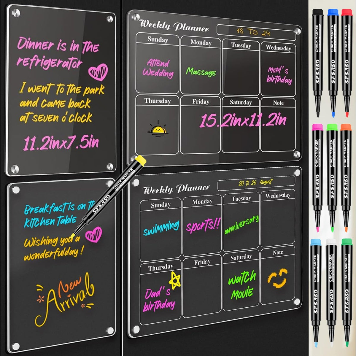 Liquid Chalk Markers for Acrylic Fridge Calendar Planning Board, Clear Glass Dry Erase Board, Whiteboard, Window, Mirror, Easy Wet Erase,1mm Fine Points (10 COLORS)
