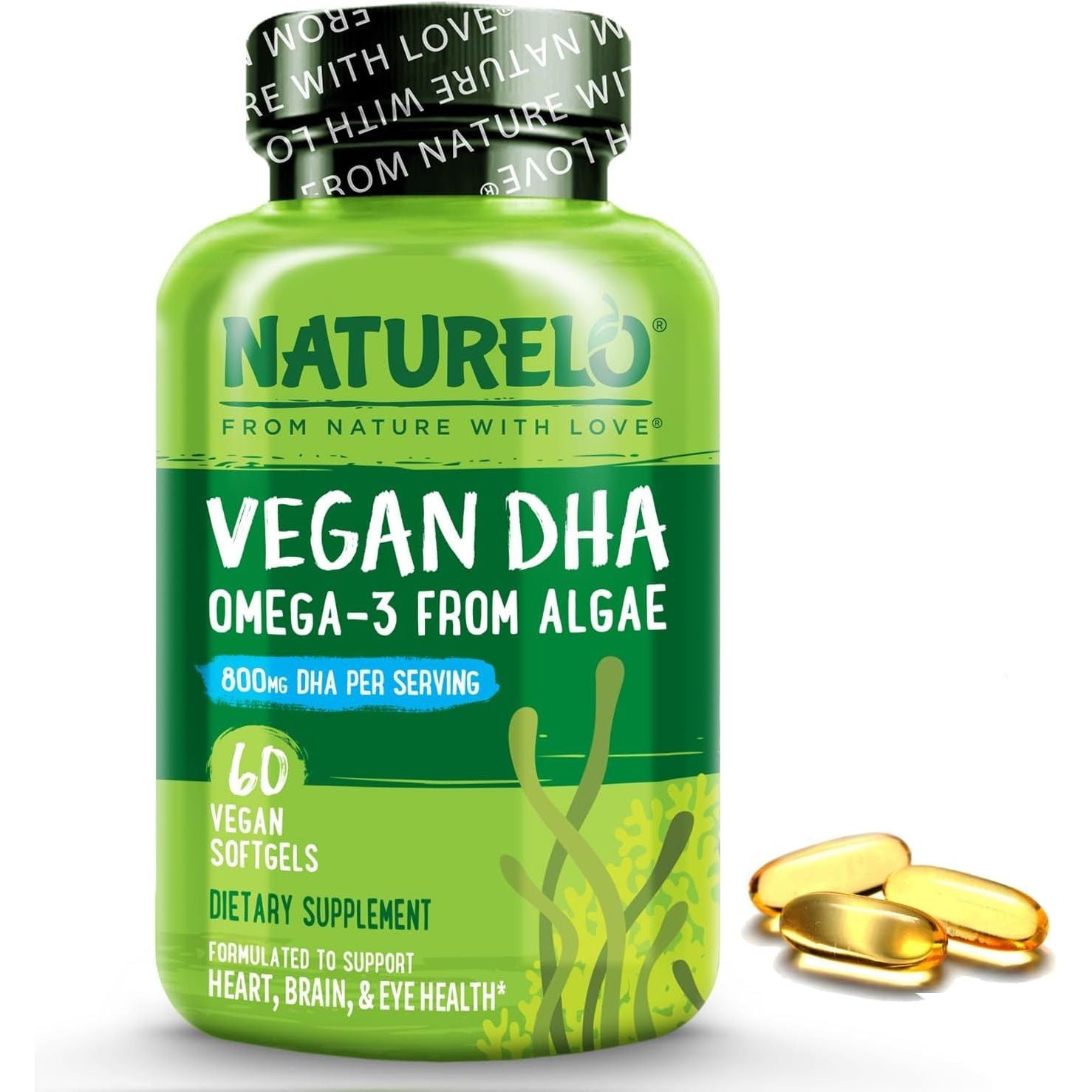 Buy now NATURELO Vegan DHA - Omega 3 Oil from Algae - Supplement for Brain, Heart, Joint, Eye Health - Provides Essential Fatty Acids for Women Men and Kids - Complements Prenatal Vitamins - 120 Softgels 60 Count (Pack of 1) Algae at indiglob india