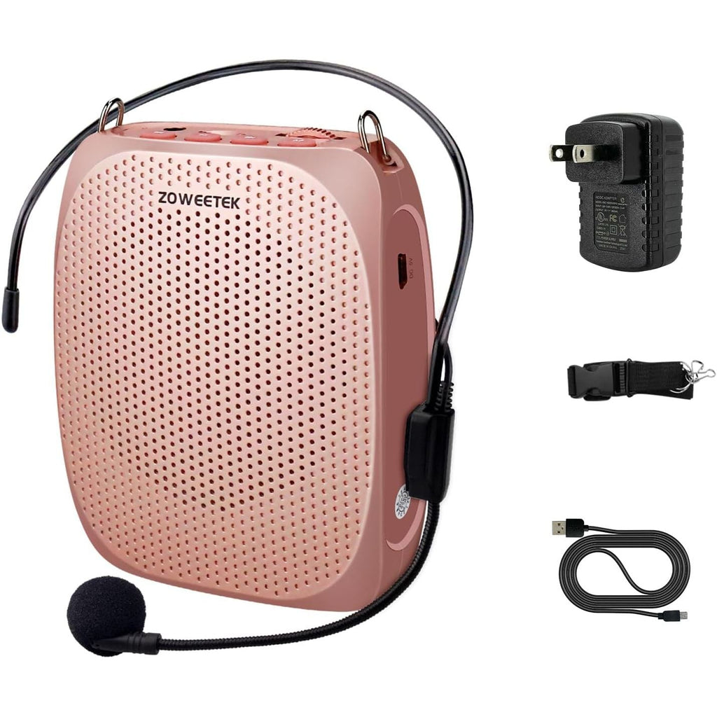 Buy now ZOWEETEK Voice Amplifier Microphone Headset for Teachers, Original Personal Voice Amplifier, Work of 12 hrs, Portable Speaker for Classroom, Speech, Tour Guide,Support MP3 Format Audio,Power Amplifier Rose gold at indiglob india