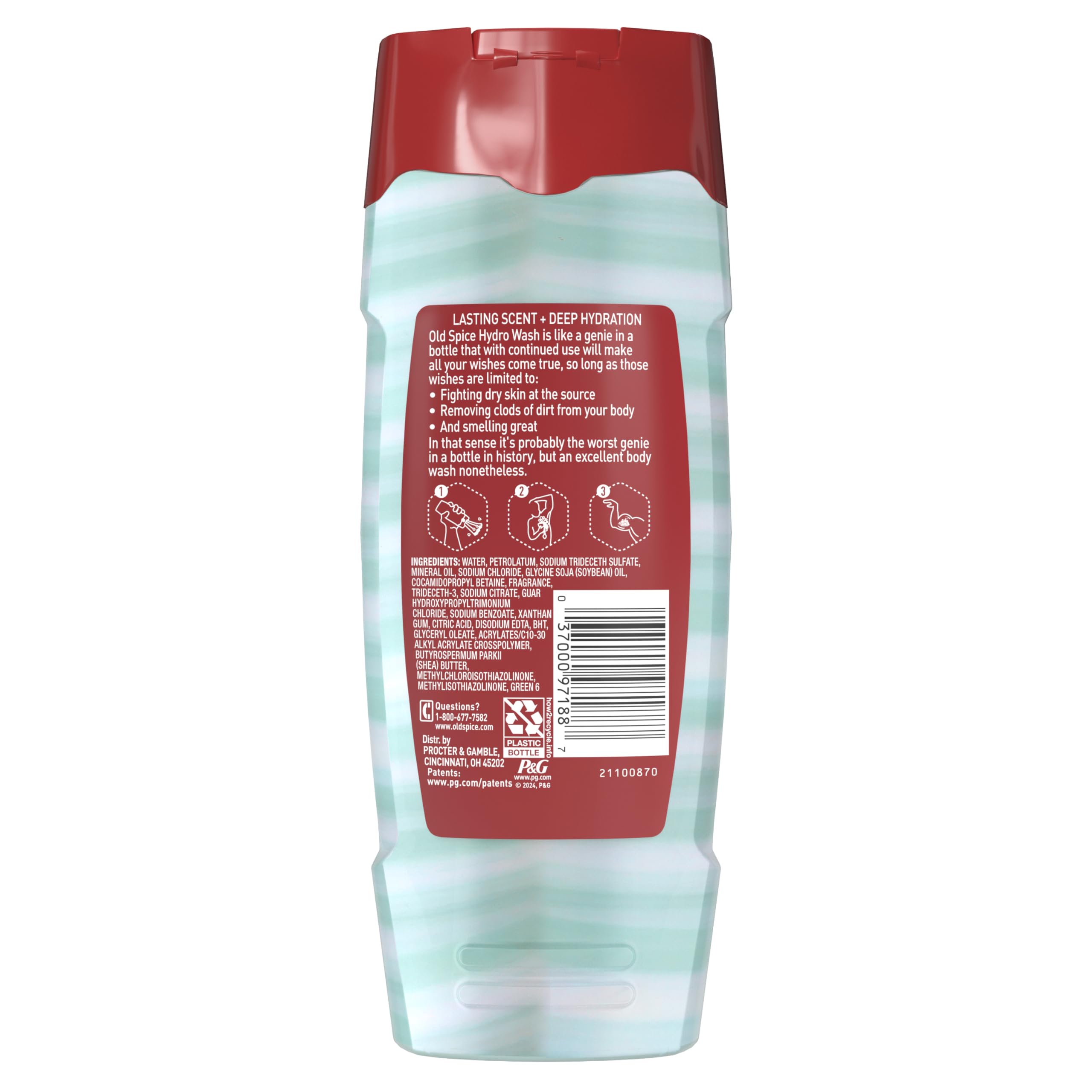Old Spice Moisturizing Body Wash for Men, Hydro Wash, 2-in-1 Long Lasting Scent & Powerful Hydration to Fight Dry Skin, 24/7 Shower Fresh, Pure Sport Scent, 16 oz (Pack of 4)
