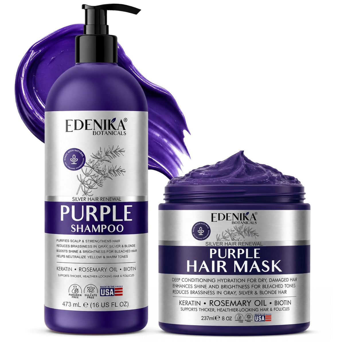 Rosemary Purple Shampoo & Purple Hair Mask Conditioner Set, Sulfate-Free