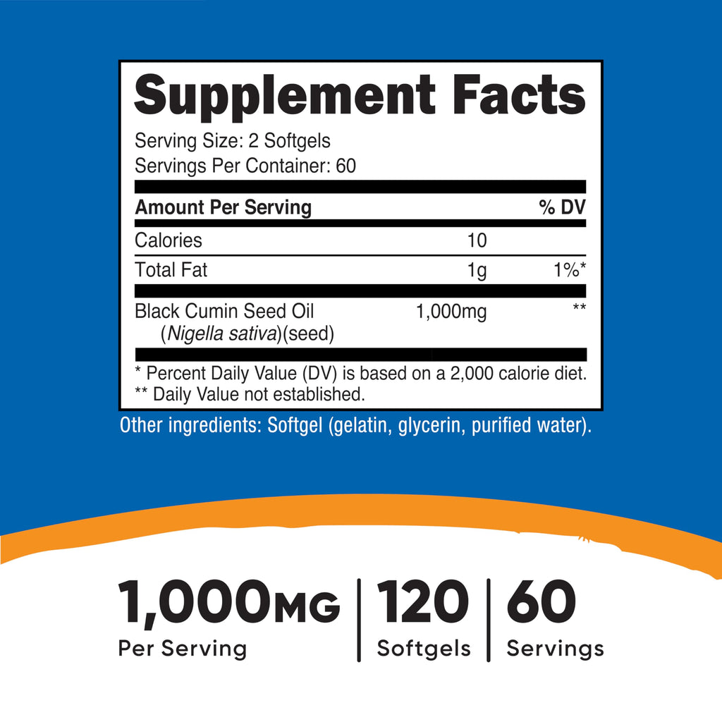 Nutricost Black Seed Oil (Cumin) 1000mg, 120 Softgels, 60 Servings