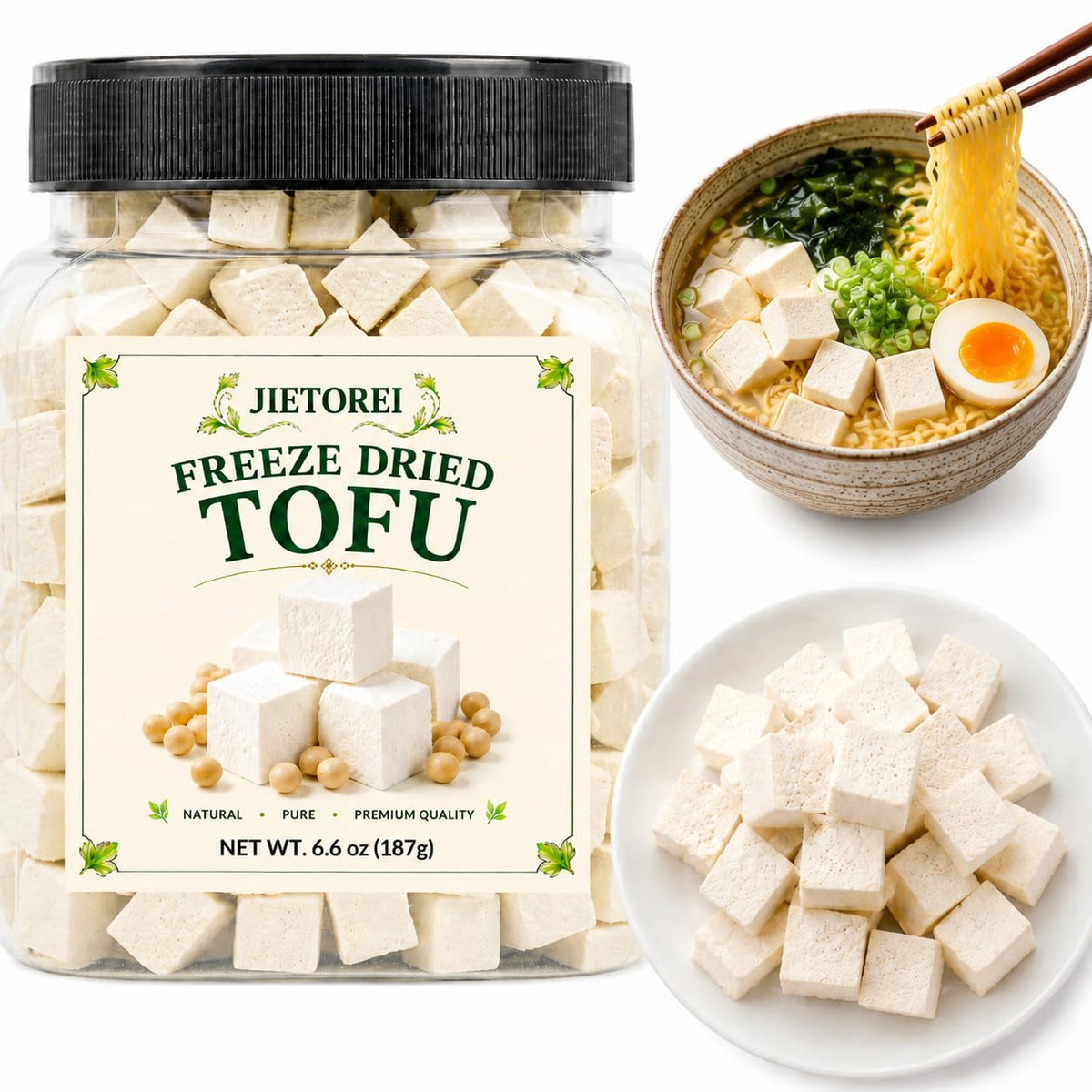 6.6 oz Freeze Dried Tofu Cubes, Dehydrated Tofu, Ramen Toppings & Miso Soup