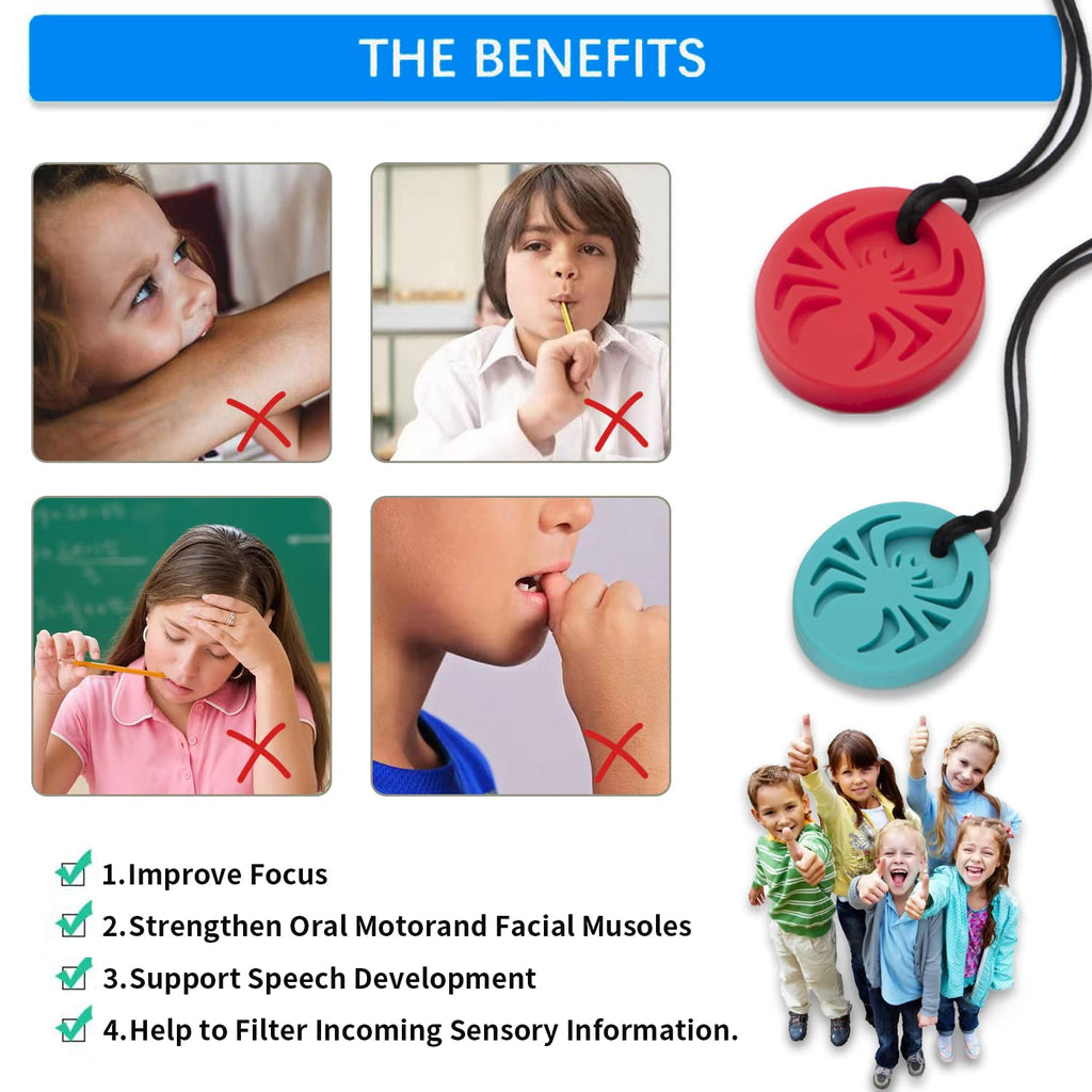 Spider Sensory Chew Necklaces, 5Pack Chewy Necklace Sensory Toys for Autistic Children, Designed for Chewing, Autism, Autism Sensory Teether Toy