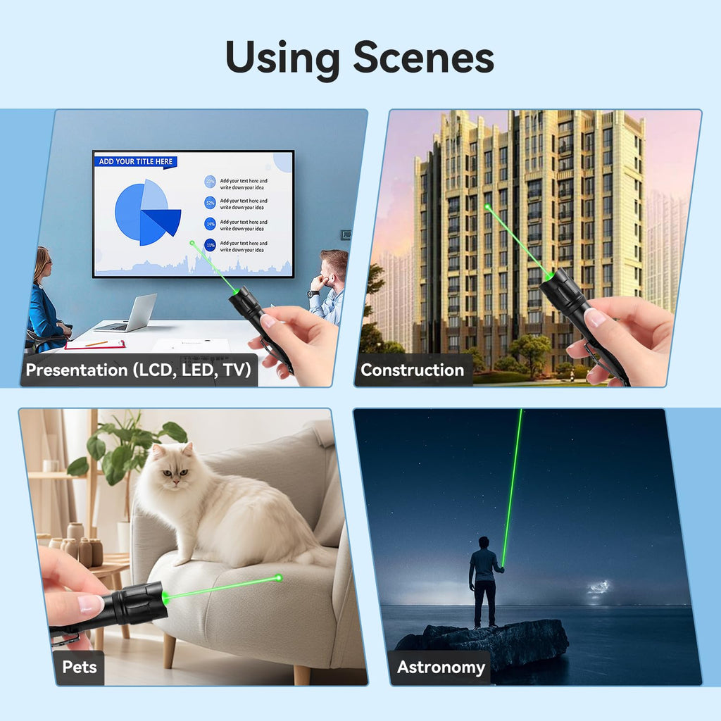 [Professional] Rechargeable Green Laser Pointer High Power Green Beam Light Long Distance Range for TV/LED/LCD Screens Tactical Flashlights Presentation Office/Outdoors/Astronomic/Construction [003]
