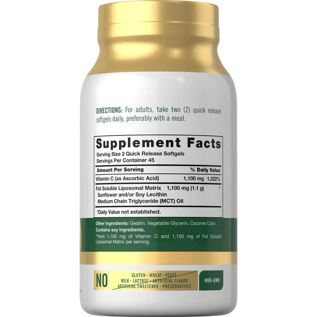 Carlyle Liposomal Vitamin C | 2200mg | 90 Softgel Capsules | High Potency Complex Supplement | Non-GMO, Gluten Free Packaging May Vary