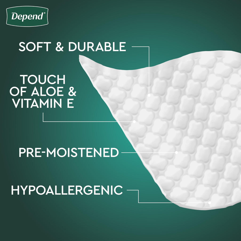 Depend XL Disposable Washcloths for Adults, 8 Packs, 42 Wipes per Pack