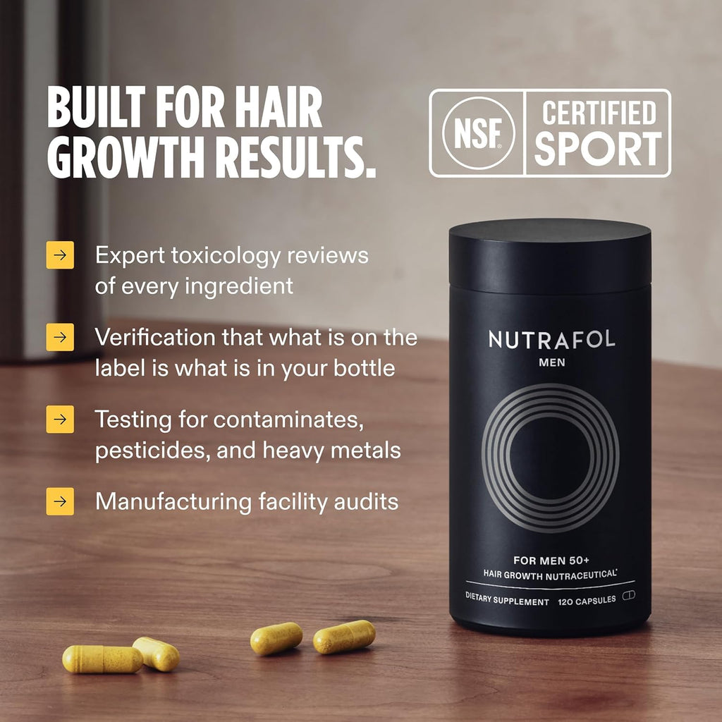 Nutrafol Men 50+ Hair Growth Supplements, Age 50+, 1-Month Bottle | #1 Dermatologist-Recommended Hair Growth Supplement Brand, Clinically Tested for Visibly Thicker Hair and Scalp Coverage