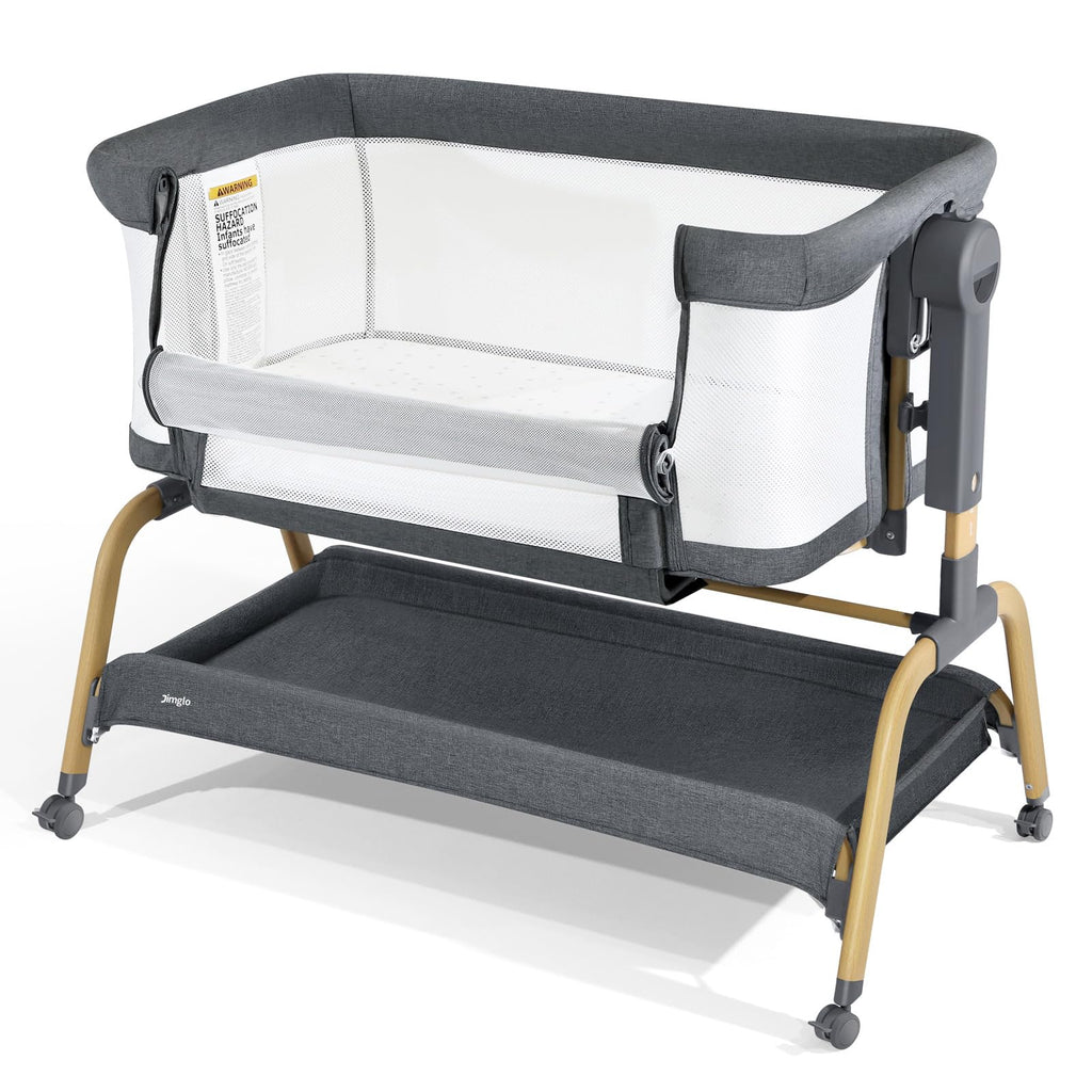 Jimglo 3-in-1 Baby Bassinet, Bedside Sleeper & Rocking Bassinet, Full Mesh