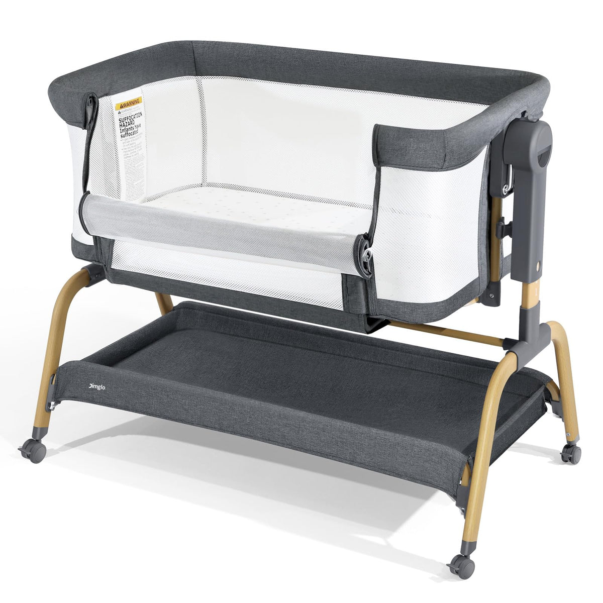 Jimglo 3-in-1 Baby Bassinet, Bedside Sleeper & Rocking Bassinet, Full Mesh
