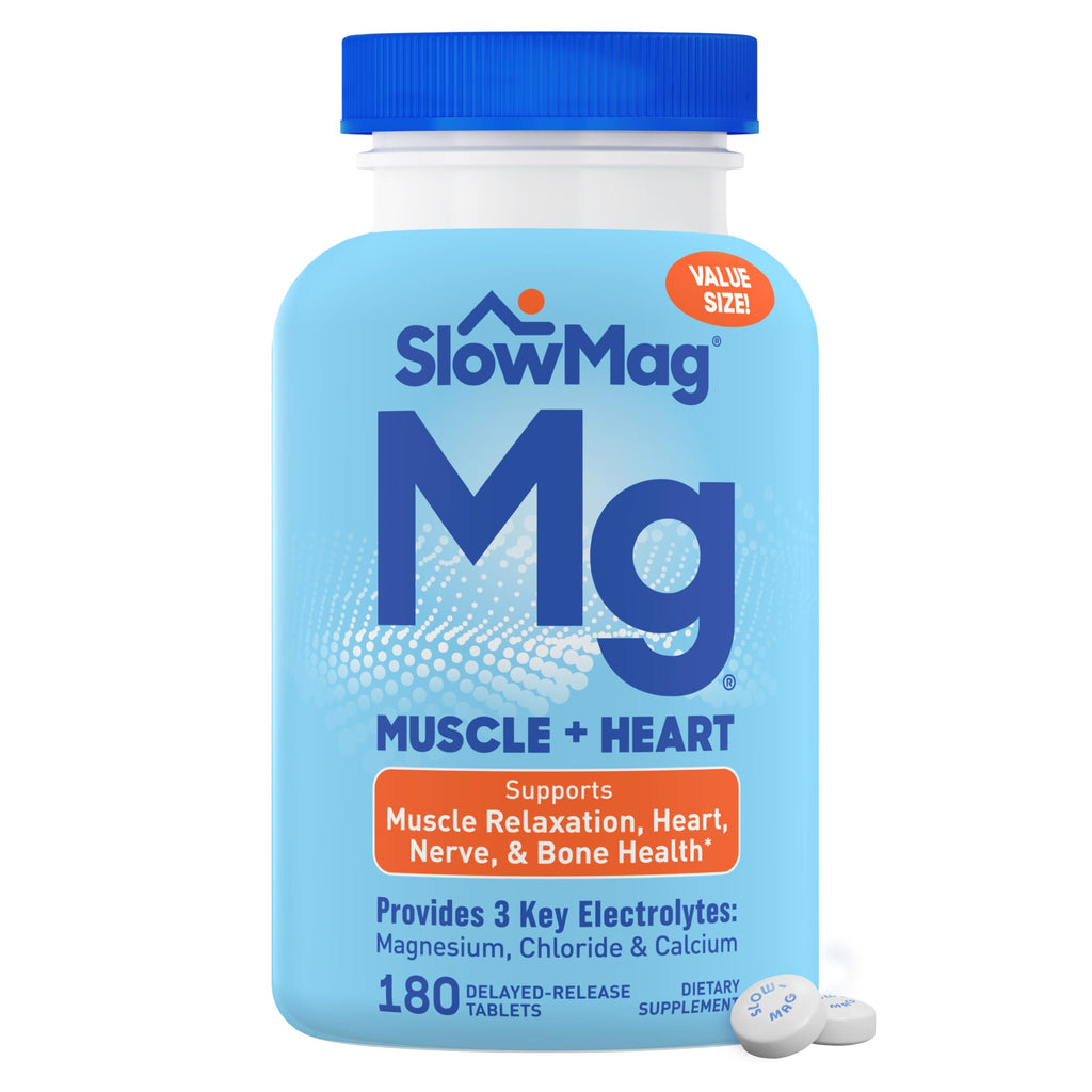 SlowMag Muscle & Heart Magnesium Chloride Supplement with Calcium, 120 Count, Supports Muscle Relaxation, Heart, Nerve & Bone Health, High Absorption