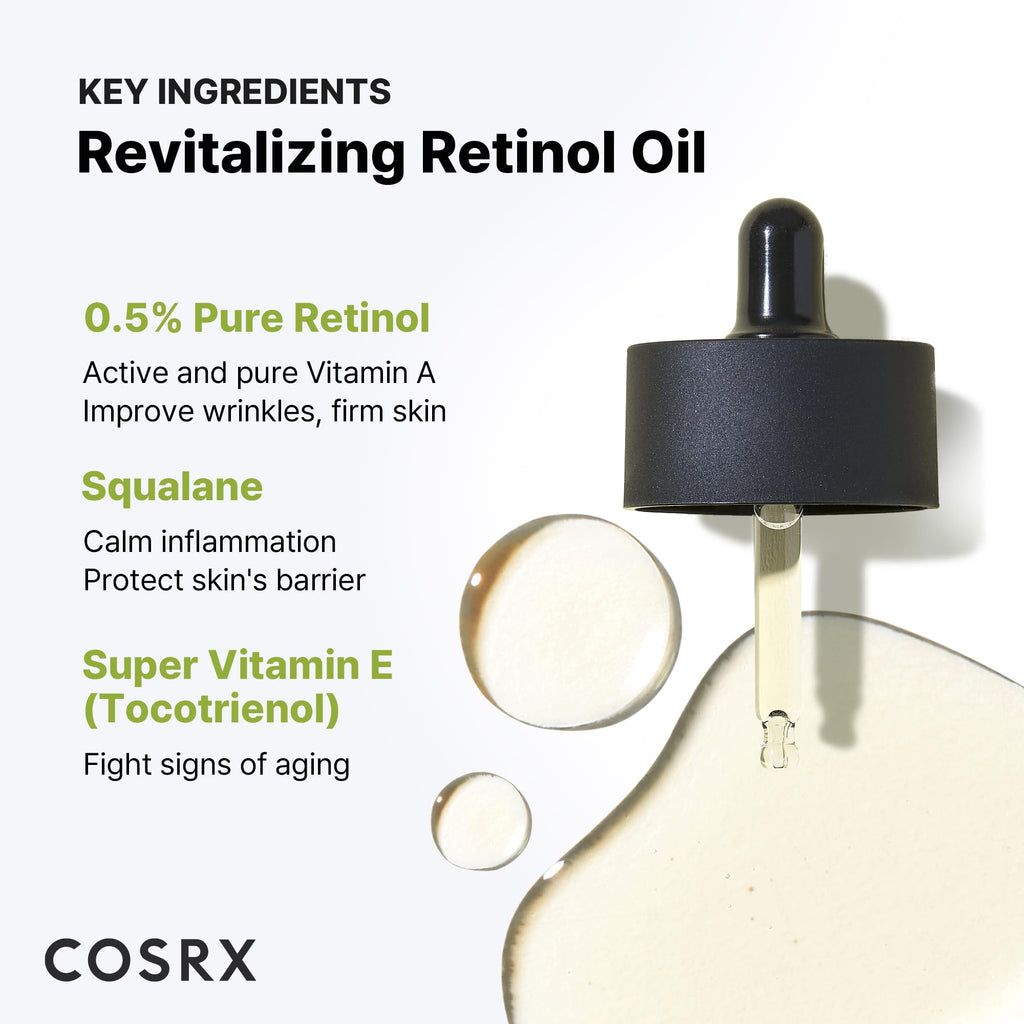 Buy now COSRX Retinol 0.5 Oil, Anti-aging Serum with 0.5% Retinoid Treatment for Face, Reduce Wrinkles, Fine Lines, Gentle Skincare for Day & Night, Not Tested on Animals, Korean Skin Care at indiglob india
