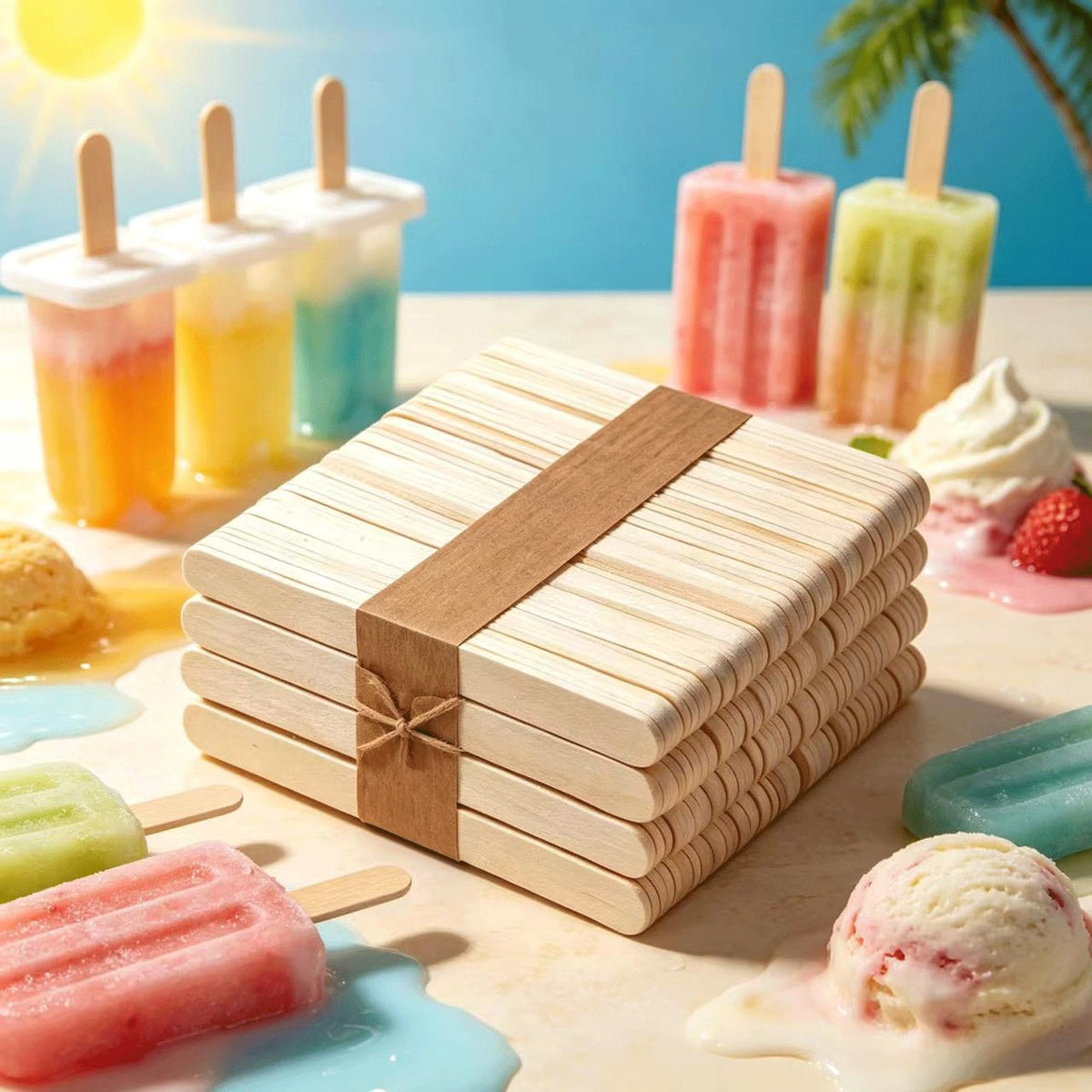 300 Pcs Craft Sticks Ice Cream Sticks, Borogo 4.5inchs Sticks Natural Wood Popsicle Craft Sticks Treat Sticks Ice Pop Sticks for DIY Crafts