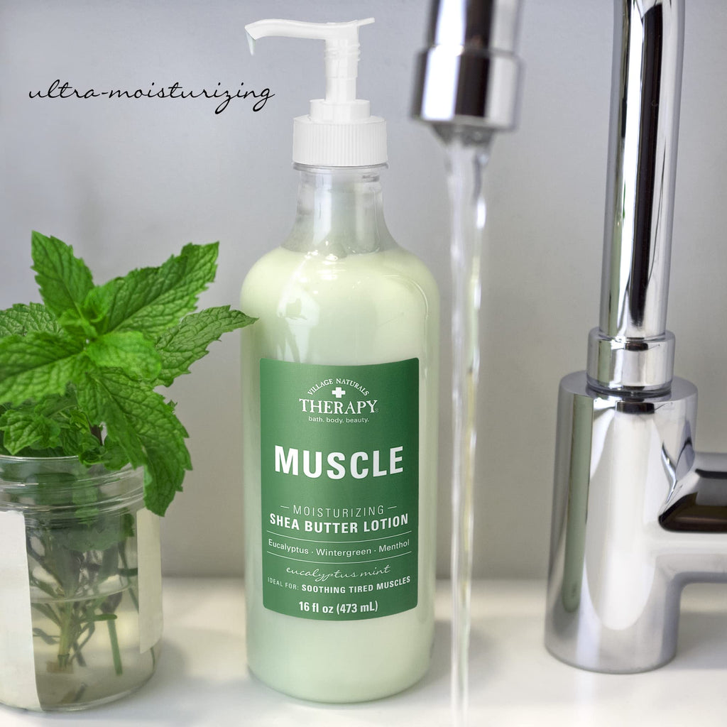 Village Naturals Therapy Muscle Shea Butter Lotion, Eucalyptus Mint Scent, 16 fl oz, Pack of 3