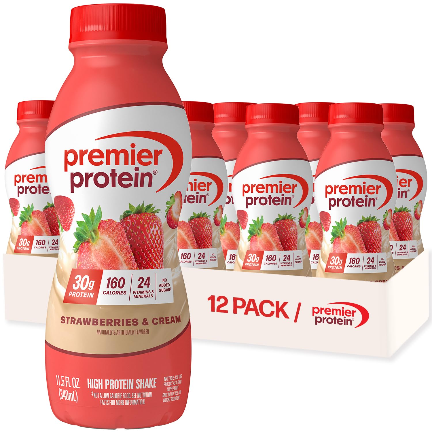 Buy now Premier Protein Shake, Peaches & Cream, 30g Protein, No Added Sugar, 24 Vitamins & Minerals to Support Immune Health, 11.5 fl oz, 12 Pack (Packaging May Vary) Strawberries & Cream 11.5 Fl Oz (Pack of 12) at indiglob india