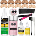 Wig Accessory Essentials Kit Lace Front Wig Glue & Remover, Wig Caps, Elastic Band, Hair Wax Stick, Edge Control, Edge Brush, Hair Shear Dermaplanning Razor Tool and Edge Scarf - 10PCS