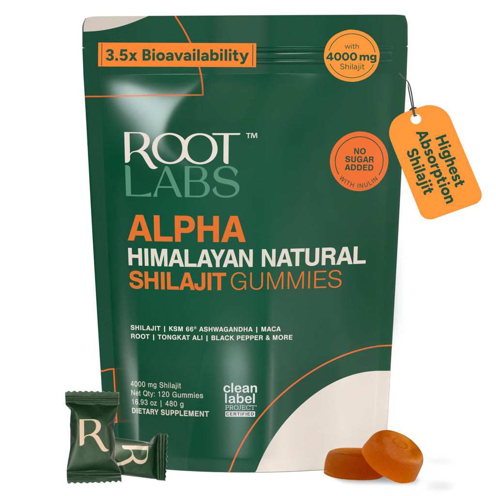 ROOT LABS 10-in-1 Alpha Shilajit Gummies | 400 mg Pure Himalayan Shilajit with Tongkat Ali & Maca Root | Shilajit for Men & Women | ShilAbsorb Bioavailability Tech | Sugar-Free, Vegan | 60 Gummies